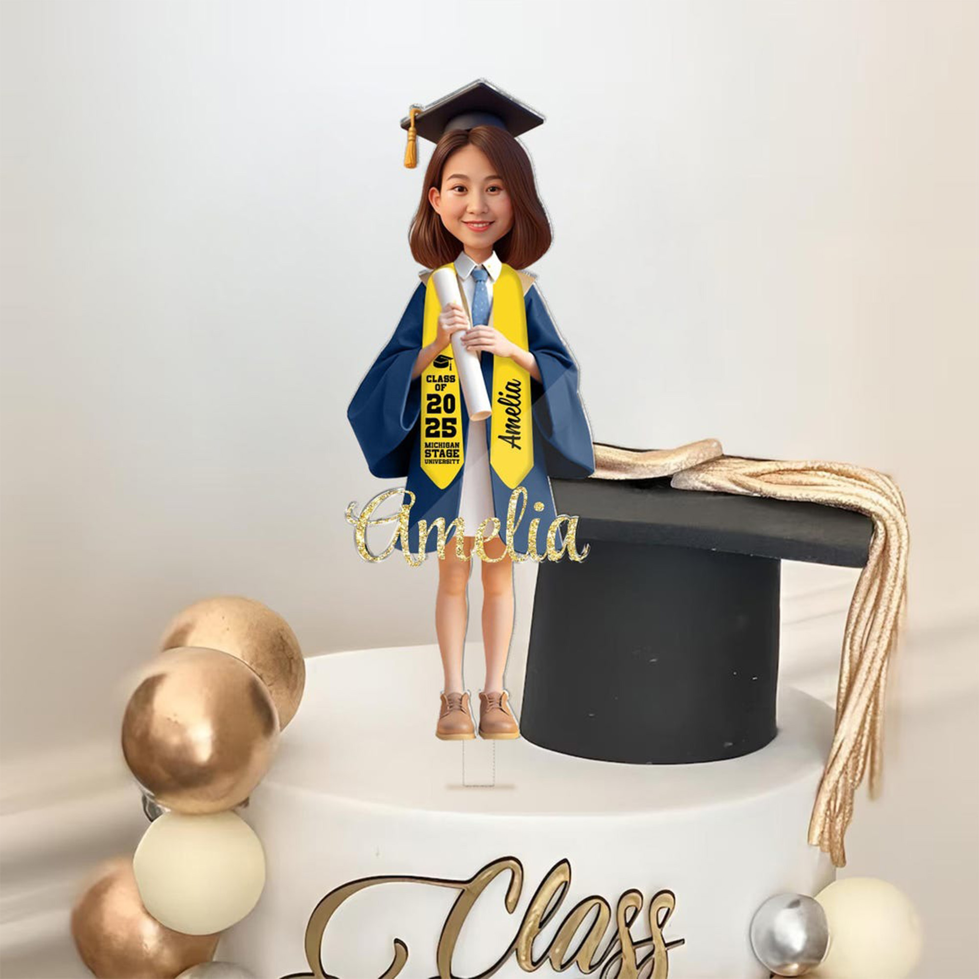Personalized Face Graduation Cake Topper/Tray, Class of 2026, Gift for Graduate, Graduation Gift