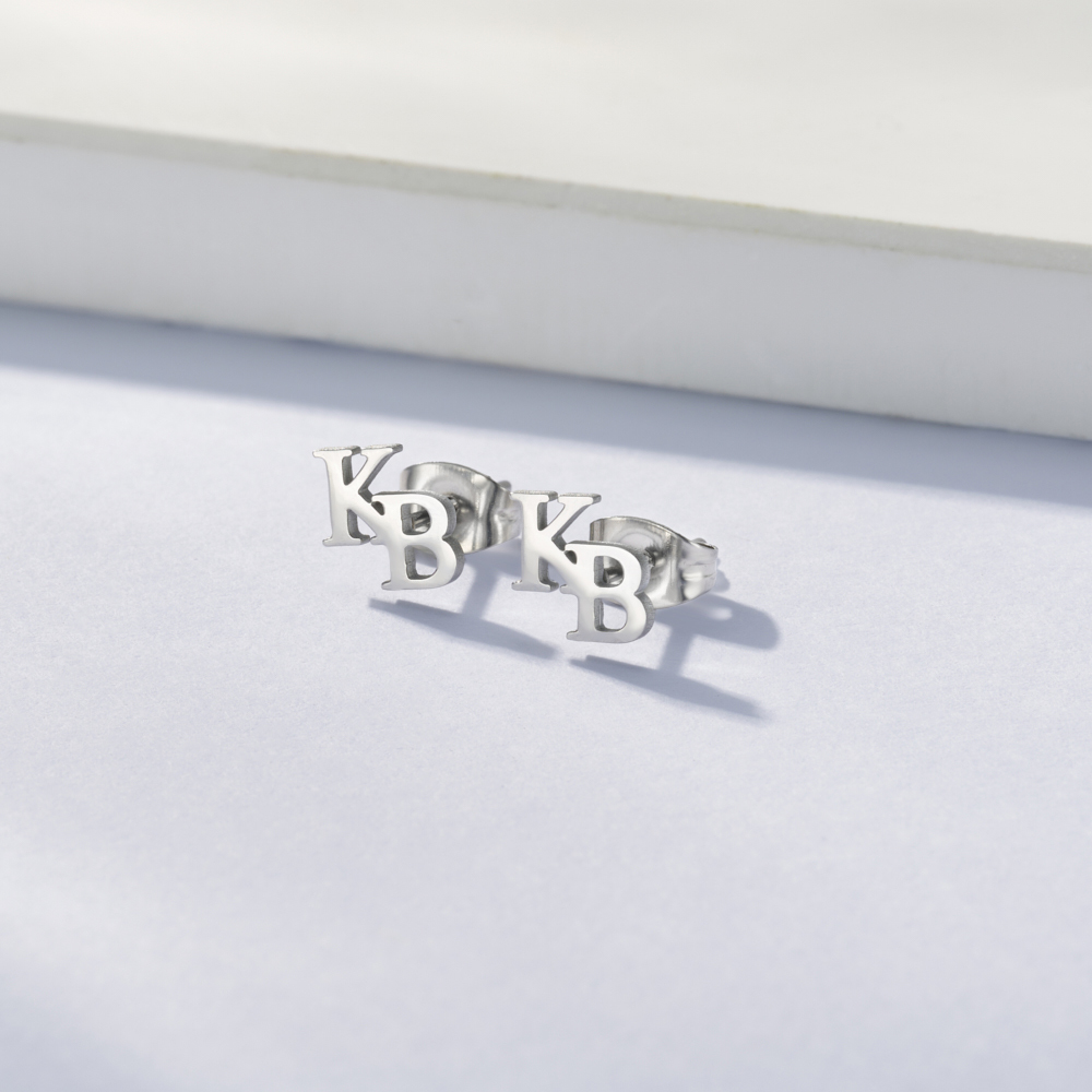 Personalized Tiny Two Letters Stud Earrings, Sterling Silver 925 Double Initials Earrings, Unisex Jewelry, Birthday/Christmas Gift for Couple/Friend
