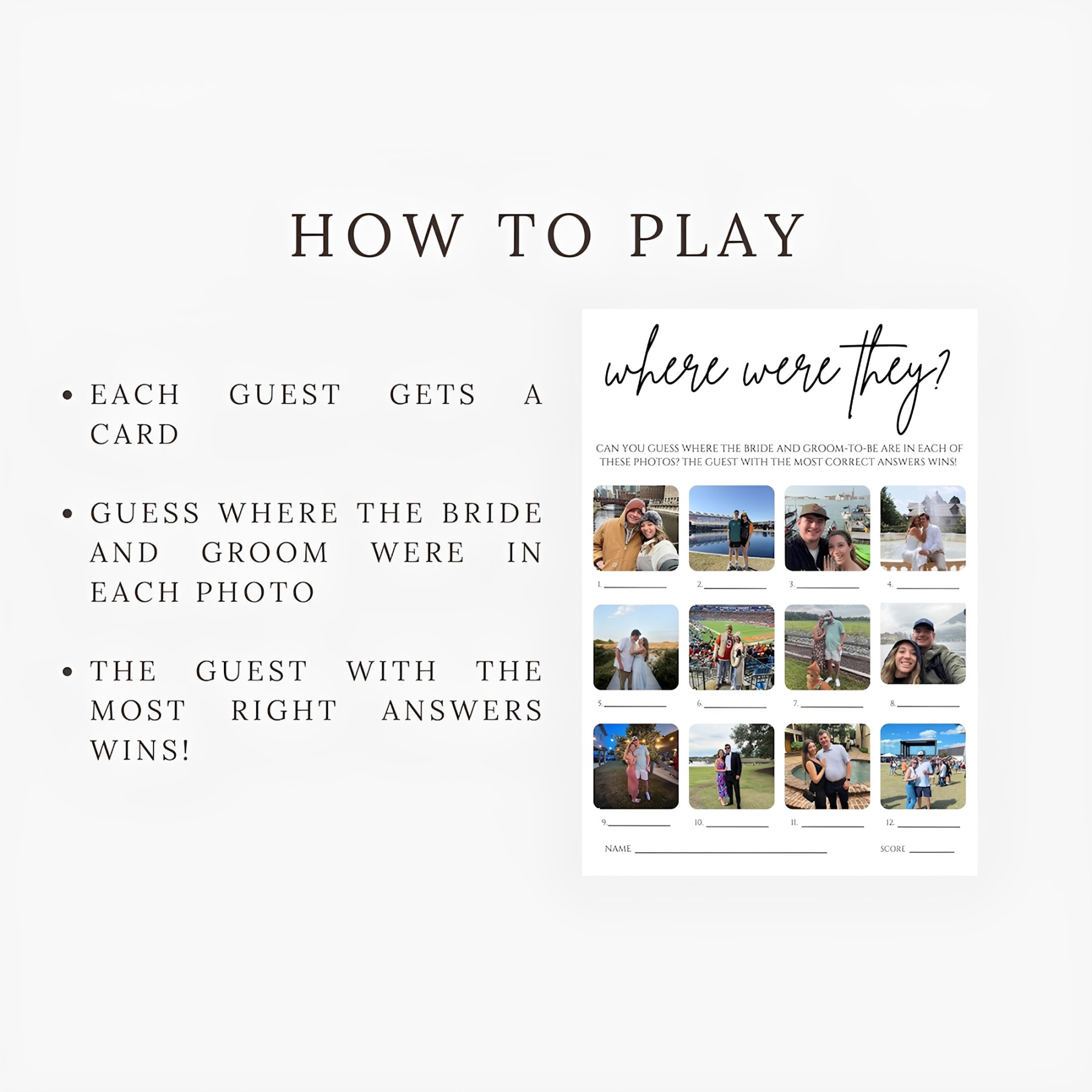 (Sold at 10pcs)Personalized Photo Bridal Shower Game Cards, Bridal Party Favor, Couple Activity, Where Were They Photo Cards