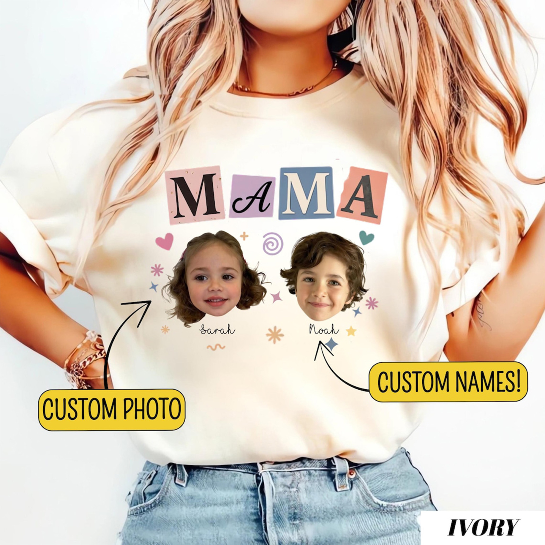 Personalized Baby Faces Photo Shirt with Names, Custom Photo Mama Shirt, Mama Gift, Mother's Day Gift 