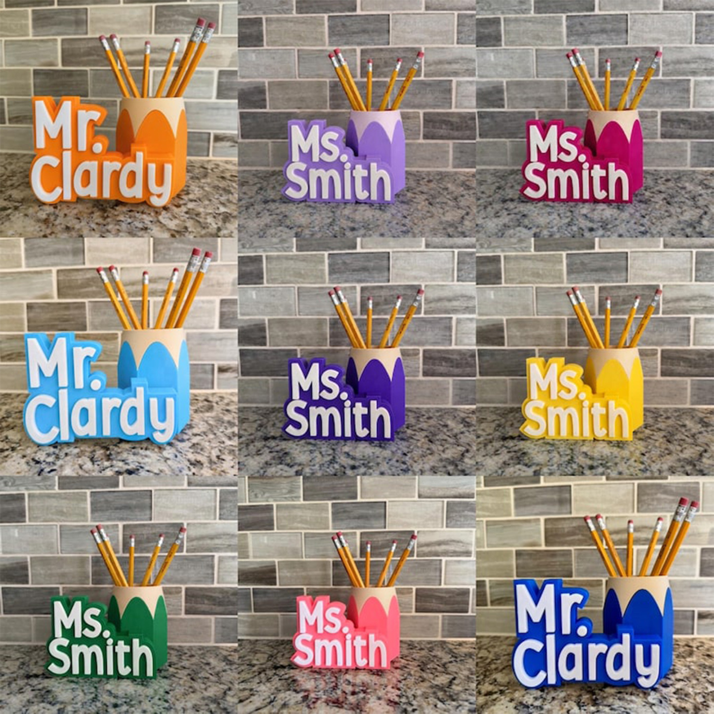 Custom Teacher Name Plate & Pen Cup, Personalized Desk Name Stand, Teacher Gift