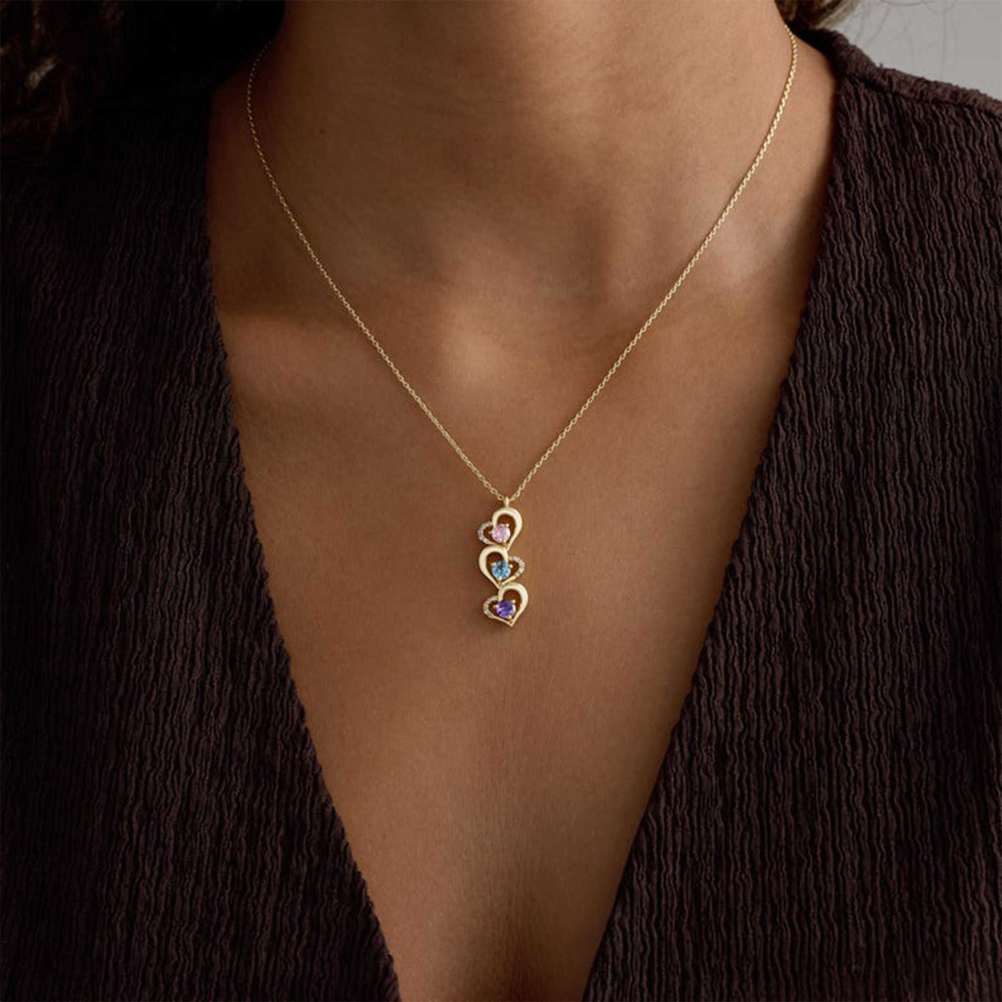 Personalized Family Birthstone Heart Necklace, Multiple Birthstones, Mother’s Day Gift for Her