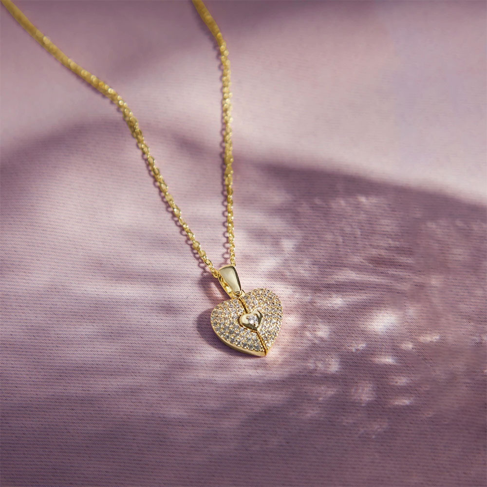 Custom Photo Heart Locket Necklace with Cubic Zirconia, Gold Jewelry Necklaces, Birthday/Mother's Day Gift for Women/Mom/Her/Lover