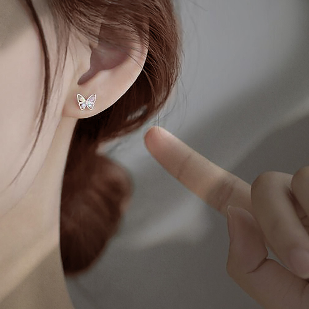 Crystal Colorful Butterfly Earrings, Sterling Silver 925 Dainty Stud Earrings, Mother's Day/Valentine Day/Birthday Gift for Her