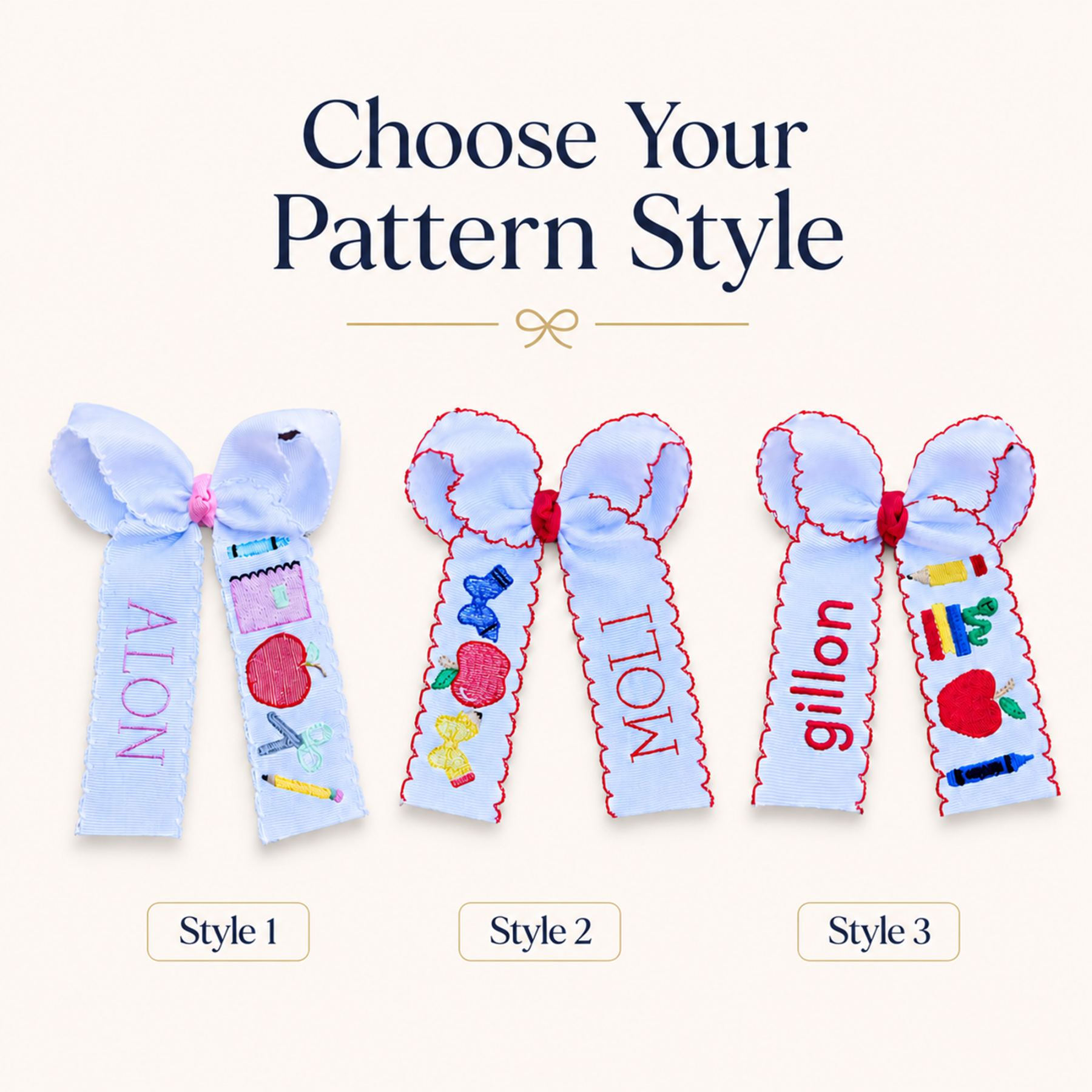 Personalized Embroidered School Hair Bow with Name Back to School Gift for Girls