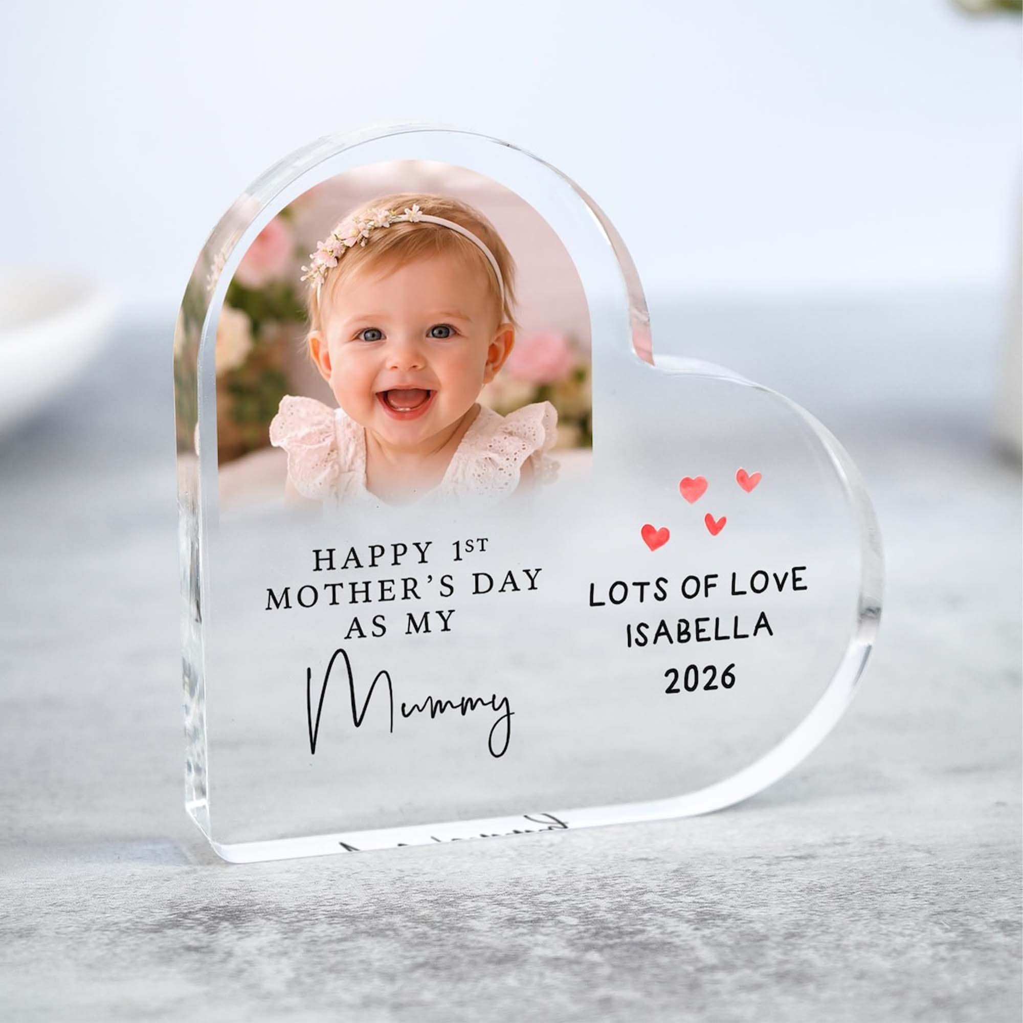 Custom First Mother's Day Heart Shape Photo Frame, Table Decor, Home Decor, Gift for Mother, First Mother's Day Gift