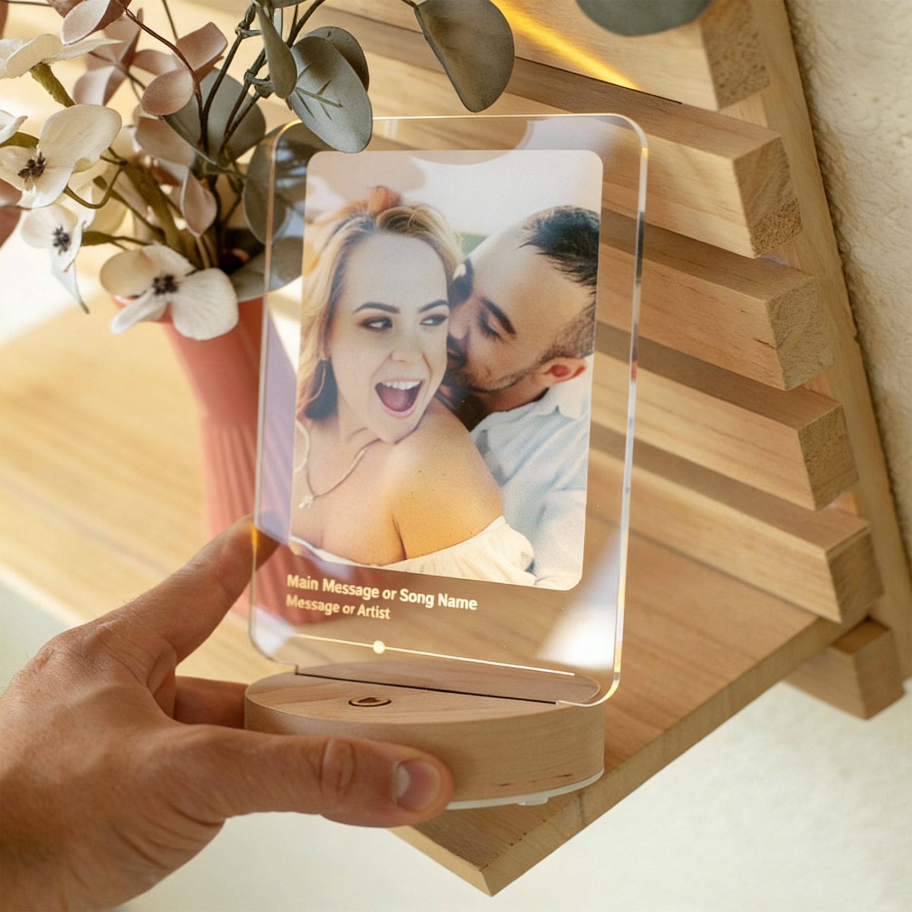 Personalized Music & Photo Led Night Light Plaque, One-Click Play, Home Decor, Anniversary/Birthday/Valentine's Day Gift