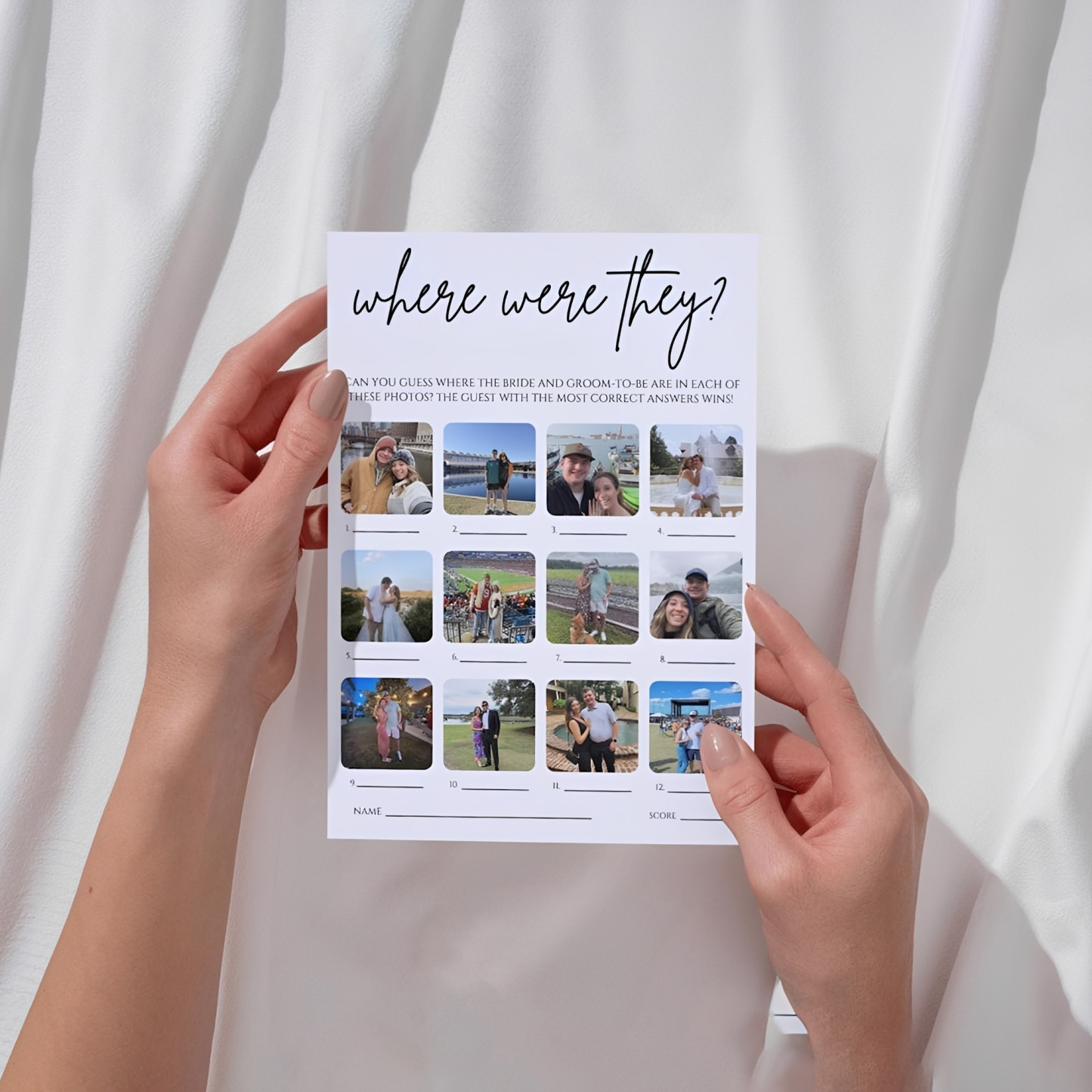 (Sold at 10pcs)Personalized Photo Bridal Shower Game Cards, Bridal Party Favor, Couple Activity, Where Were They Photo Cards