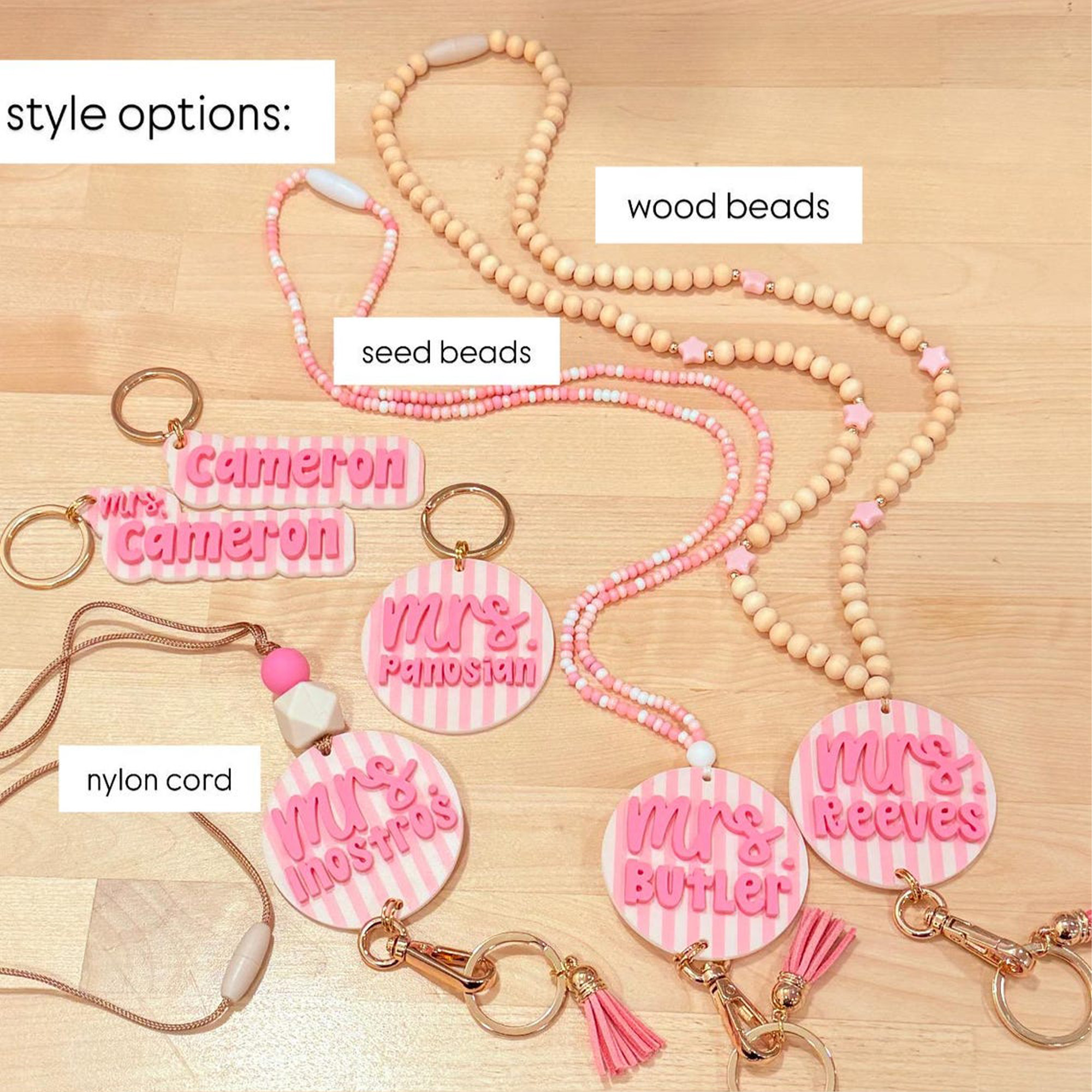 Custom Name ID Badge Holder, Pink Lanyard, Back to School Gift