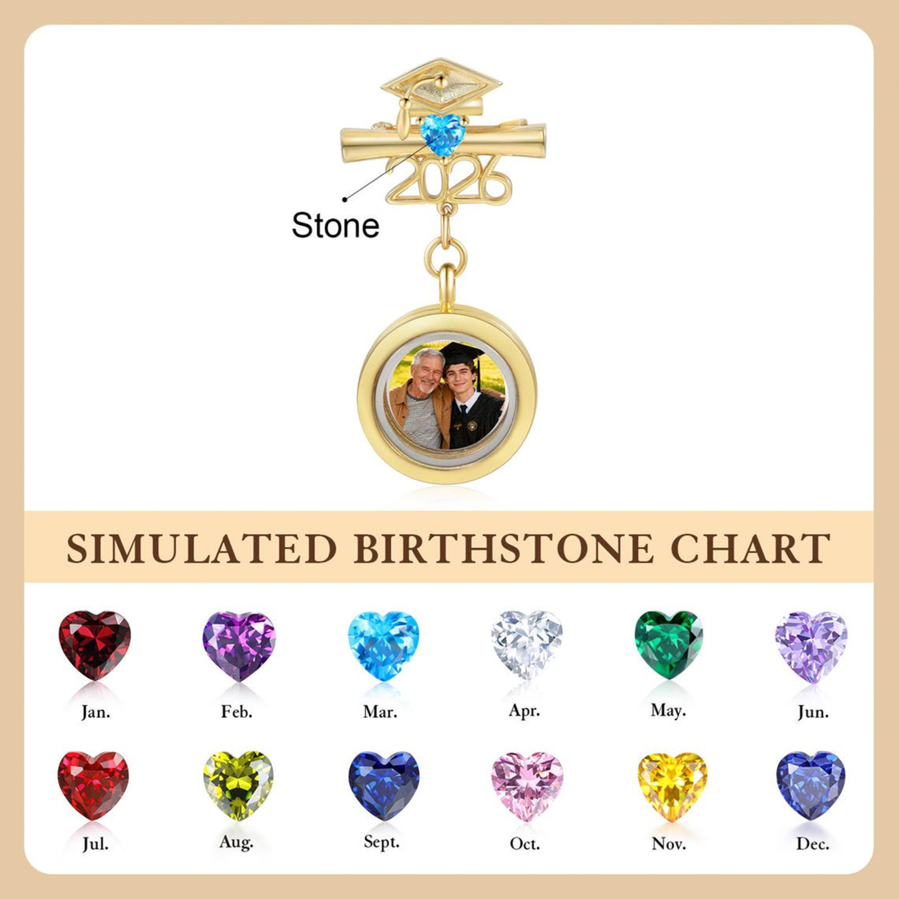 Custom Photo Memorial Brooch, Graduation Pin 2026, Graduation Gift, Walking with You Today and Always, Remembering Loved Ones Gift