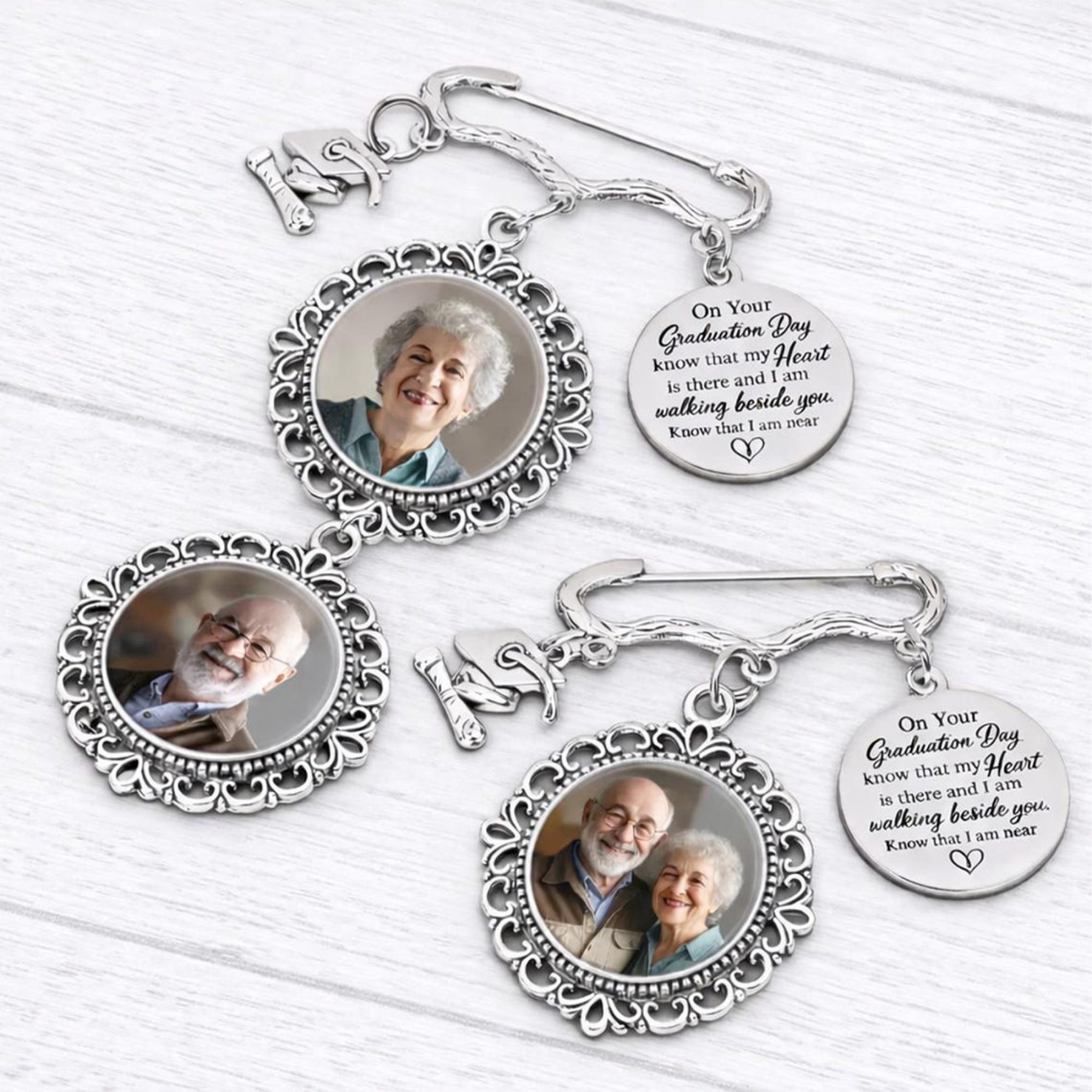 Custom Photo Graduation Memorial Pin with Text, Personalized Photo Pin, Memorial Keepsake