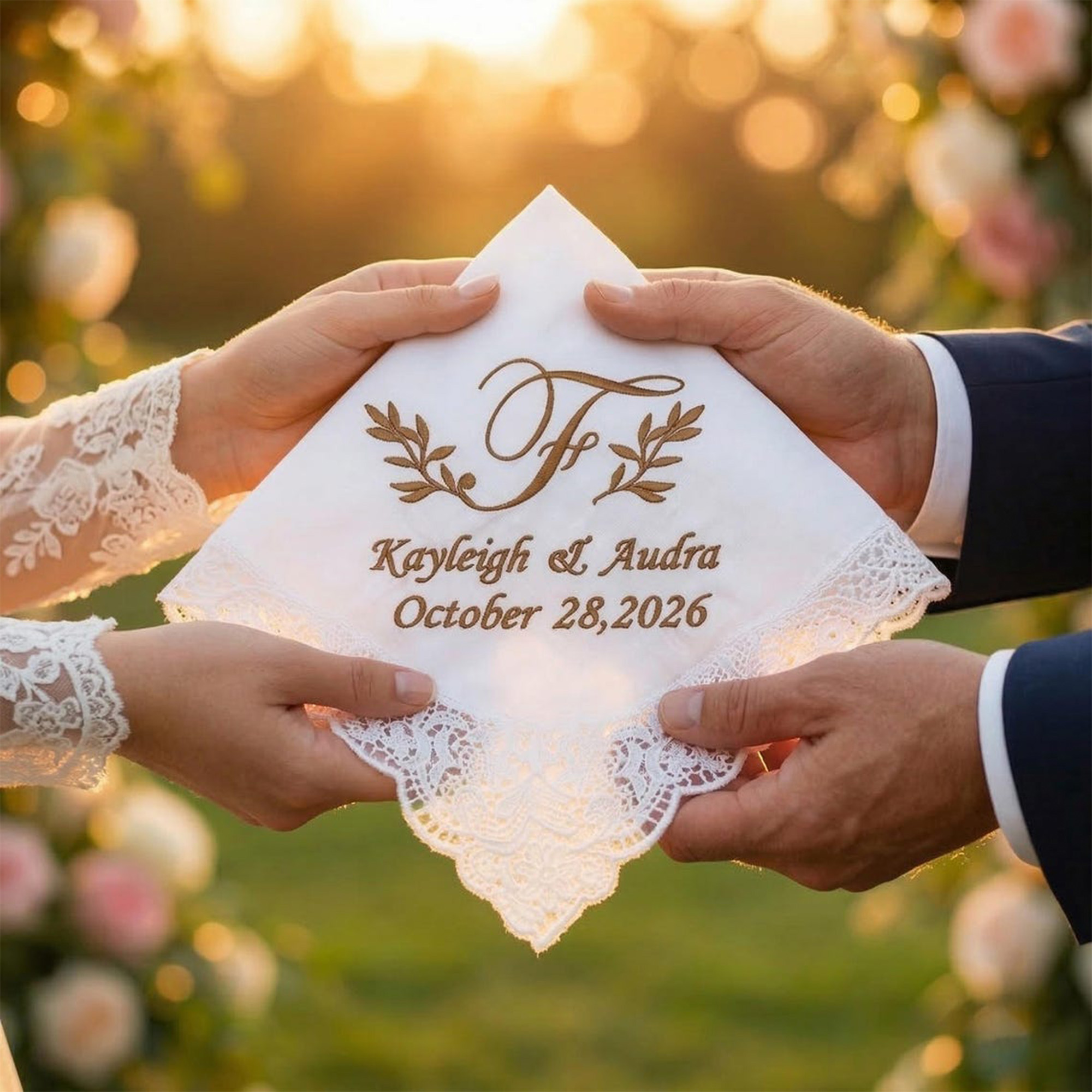 Custom Embroidered Wedding Handkerchief, Monogram Wedding Handkerchief, Mother of the Bride Gift, Bridal Lace Handkerchief