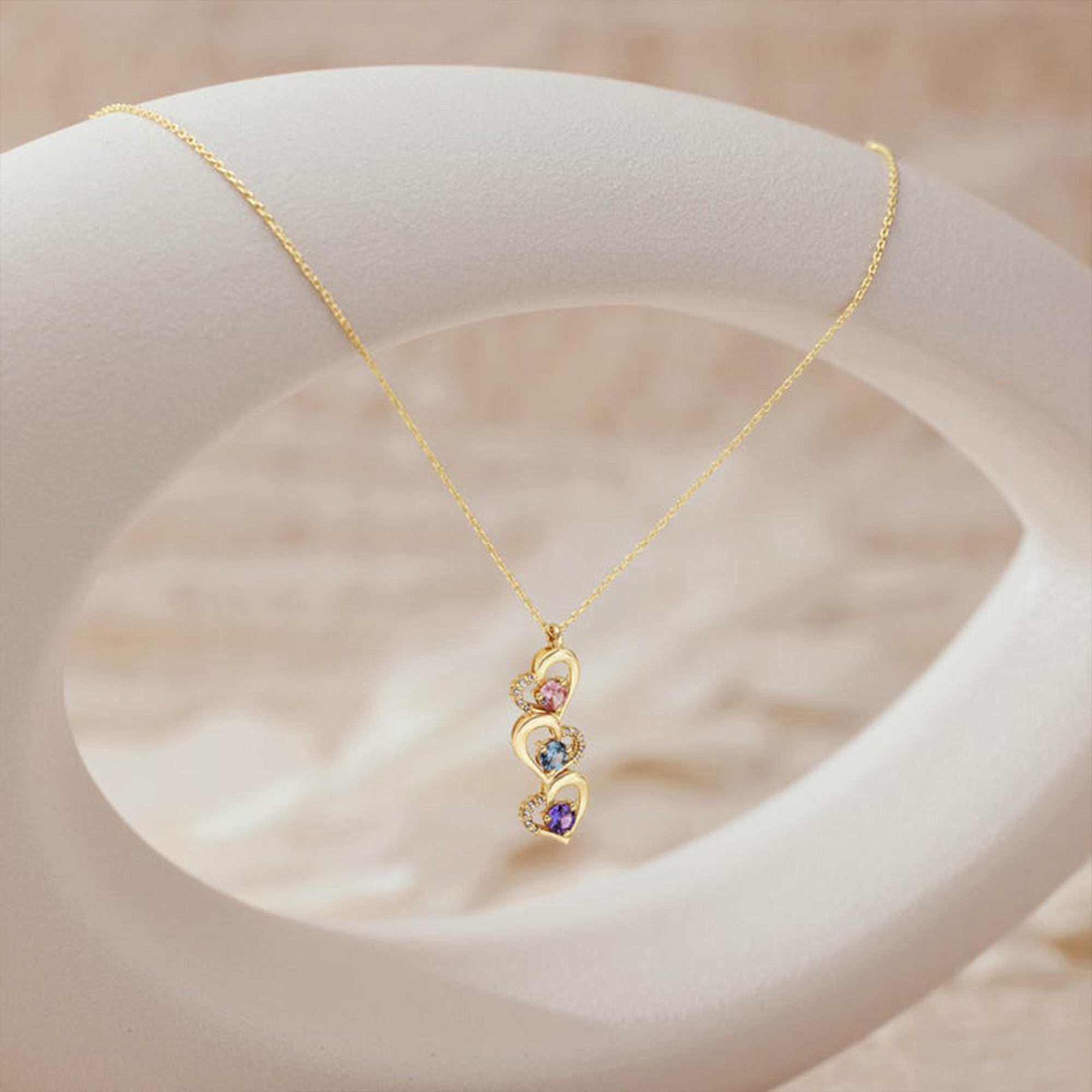 Personalized Family Birthstone Heart Necklace, Multiple Birthstones, Mother’s Day Gift for Her