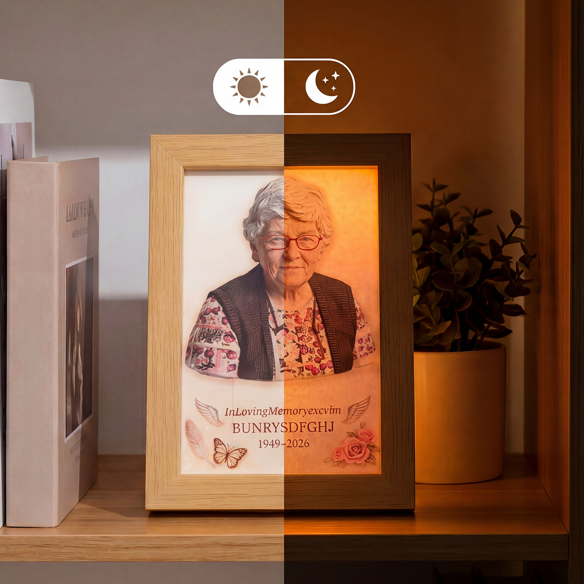 Personalized 2D Photo Memorial Wooden Frame with Light, Flat Printed Photo Frame, Memorial Decor, Memorial Gift, Mother's Day Gift