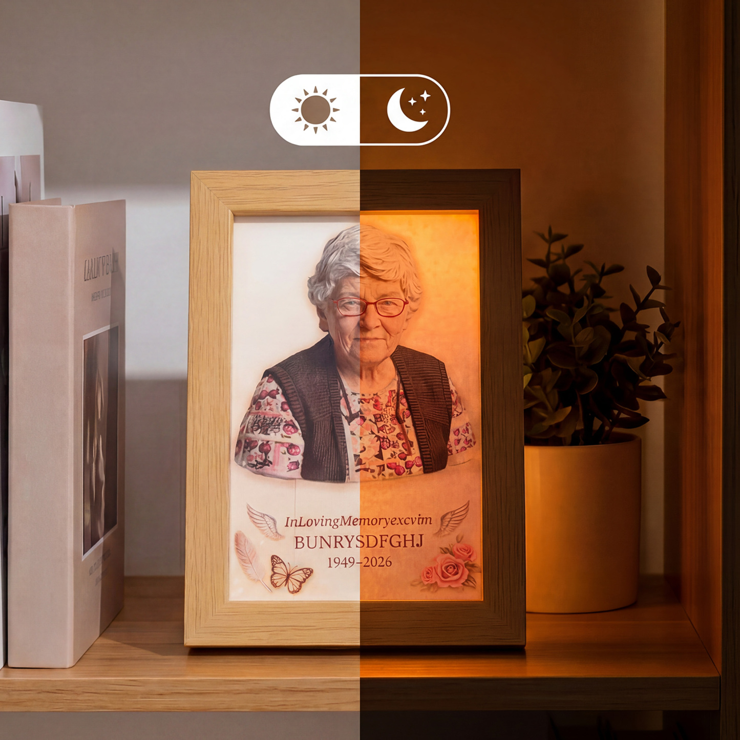 Personalized 2D Photo Memorial Wooden Frame with Light, Flat Printed Photo Frame, Memorial Decor, Memorial Gift, Mother's Day Gift