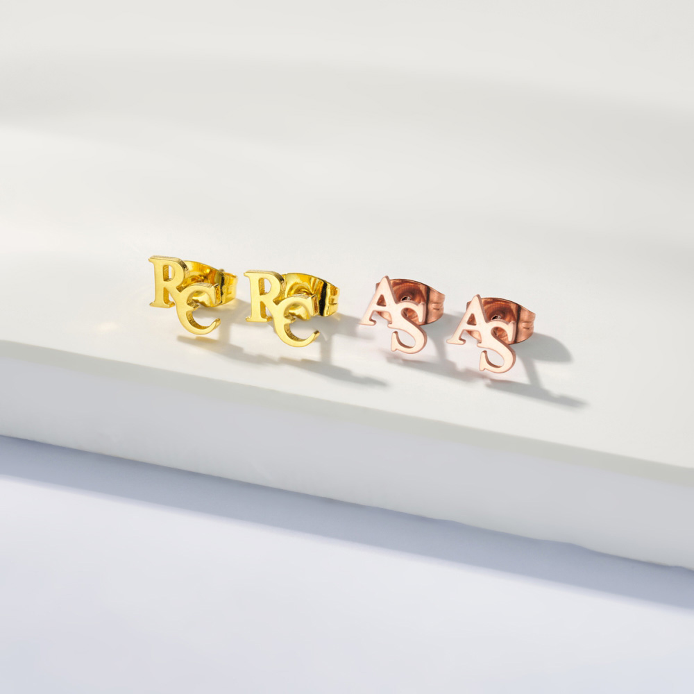 Personalized Tiny Two Letters Stud Earrings, Sterling Silver 925 Double Initials Earrings, Unisex Jewelry, Birthday/Christmas Gift for Couple/Friend