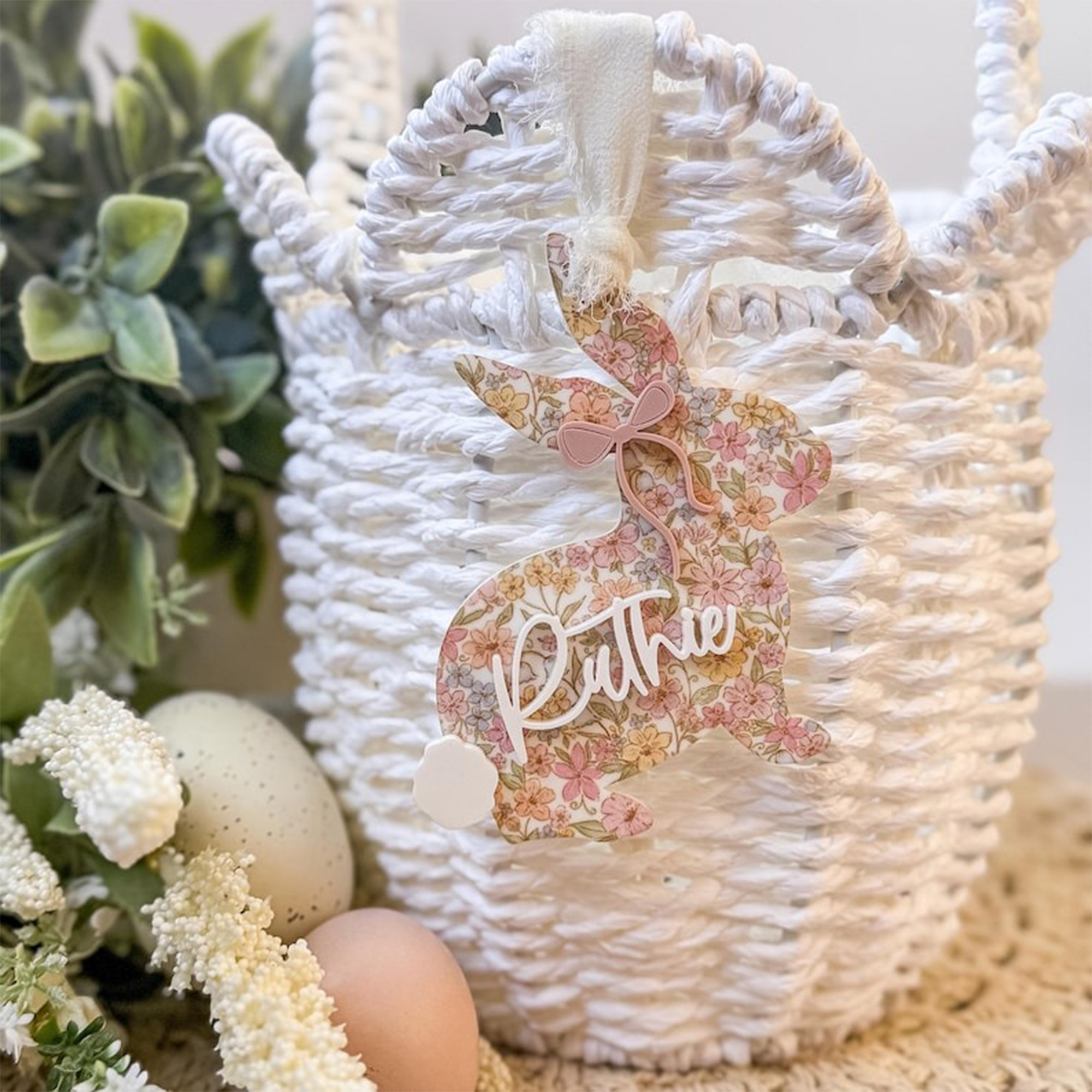 Personalized Name Easter Basket Tag, Bunny Easter Basket Tag, Easter Basket Bows, Easter Decor, Easter Gift, Gift for Kid