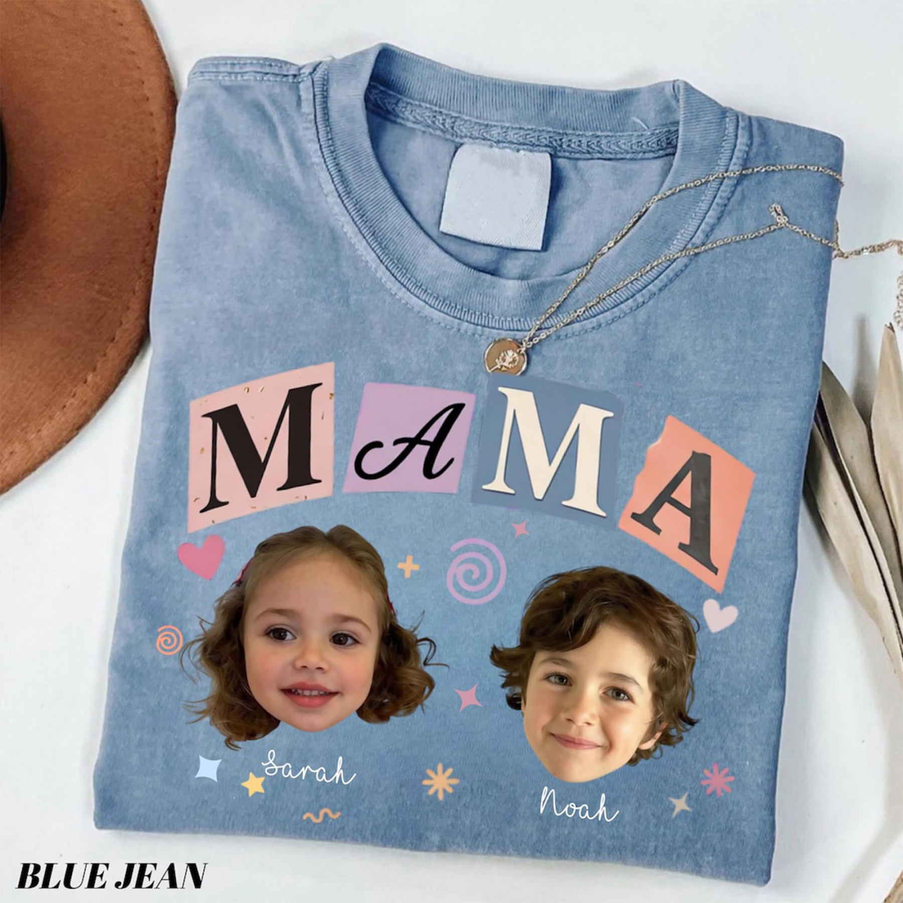 Personalized Baby Faces Photo Shirt with Names, Custom Photo Mama Shirt, Mama Gift, Mother's Day Gift 