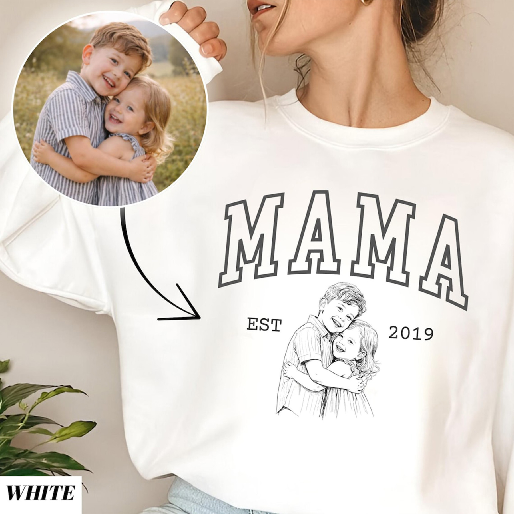 Personalized Photo Portrait Sweatshirt, Portrait from Photo, Mama Gift, Birthday/Mother's Day Gift