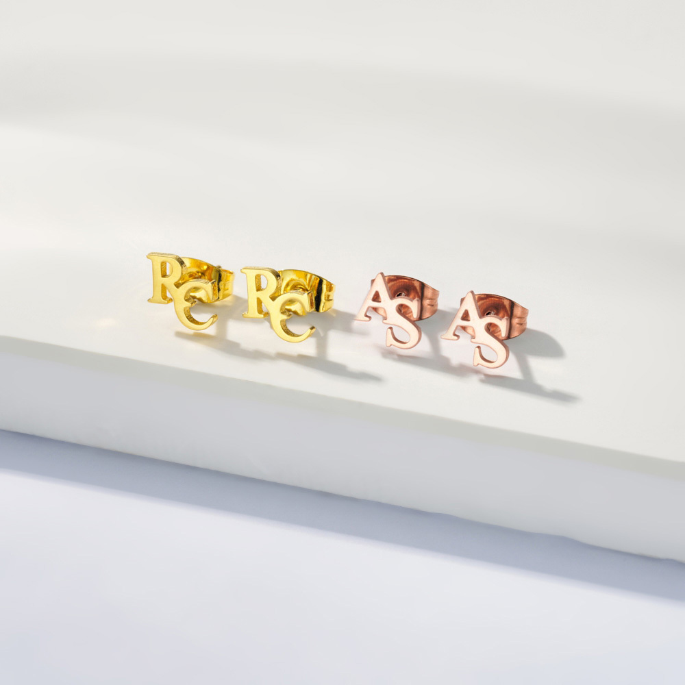 Personalized Tiny Two Letters Stud Earrings, Sterling Silver 925 Double Initials Earrings, Unisex Jewelry, Birthday/Christmas Gift for Couple/Friend