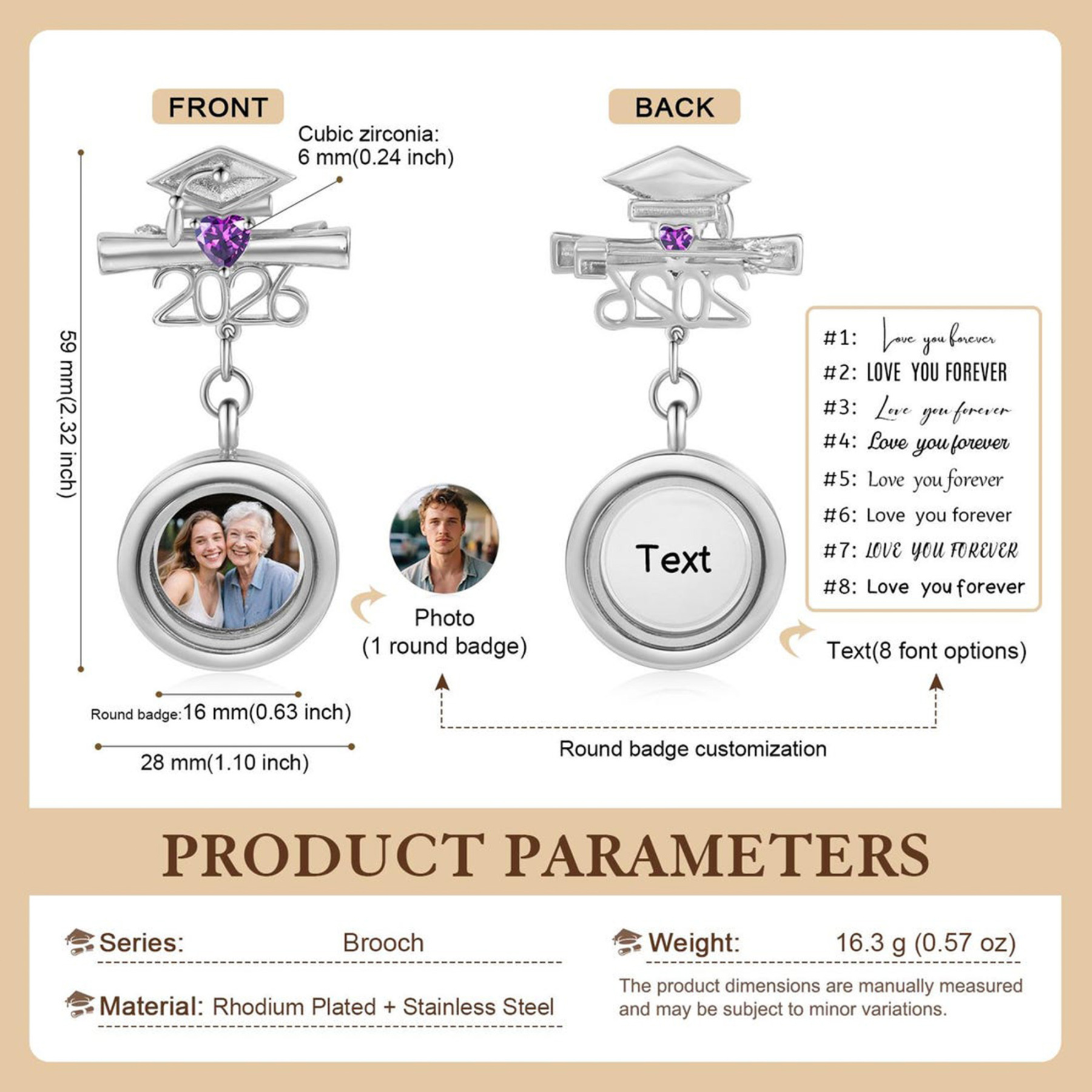 Custom Photo Memorial Brooch, Graduation Pin 2026, Graduation Gift, Walking with You Today and Always, Remembering Loved Ones Gift