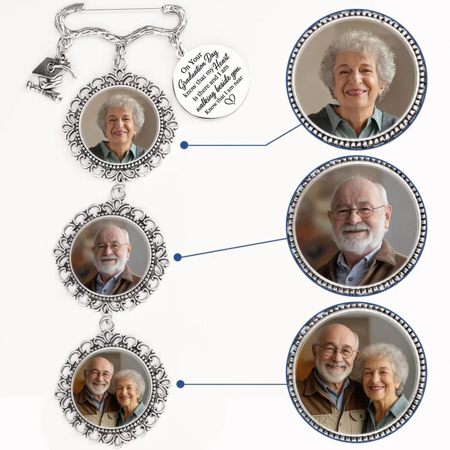 Custom Photo Graduation Memorial Pin with Text, Personalized Photo Pin, Memorial Keepsake