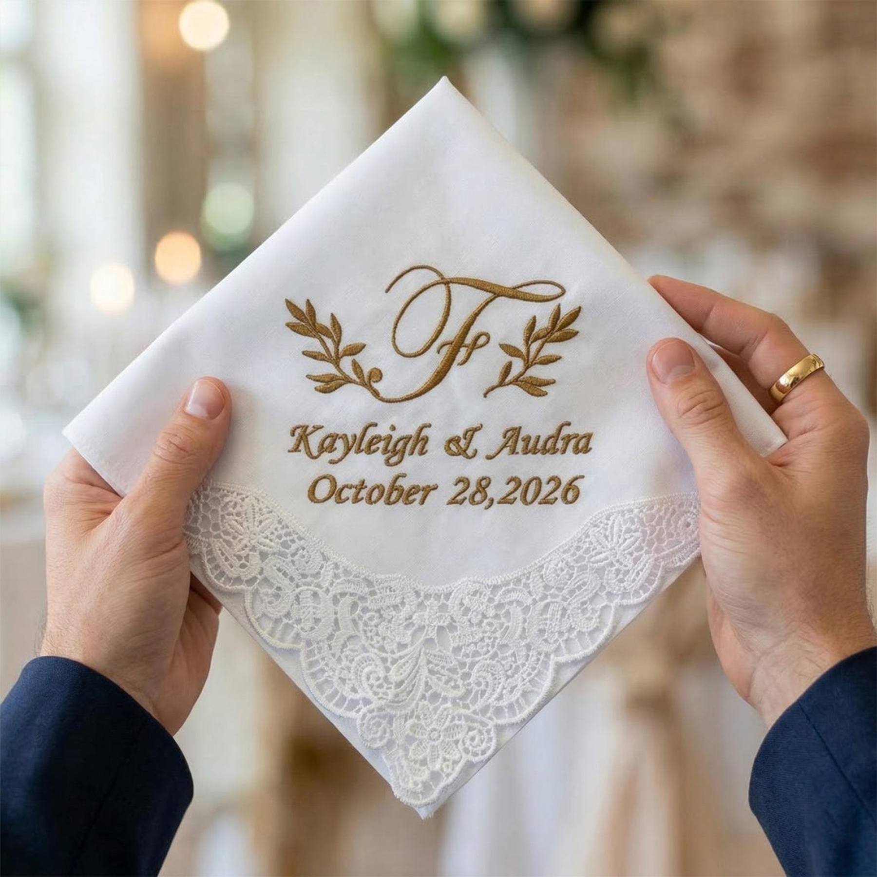 Custom Embroidered Wedding Handkerchief, Monogram Wedding Handkerchief, Mother of the Bride Gift, Bridal Lace Handkerchief