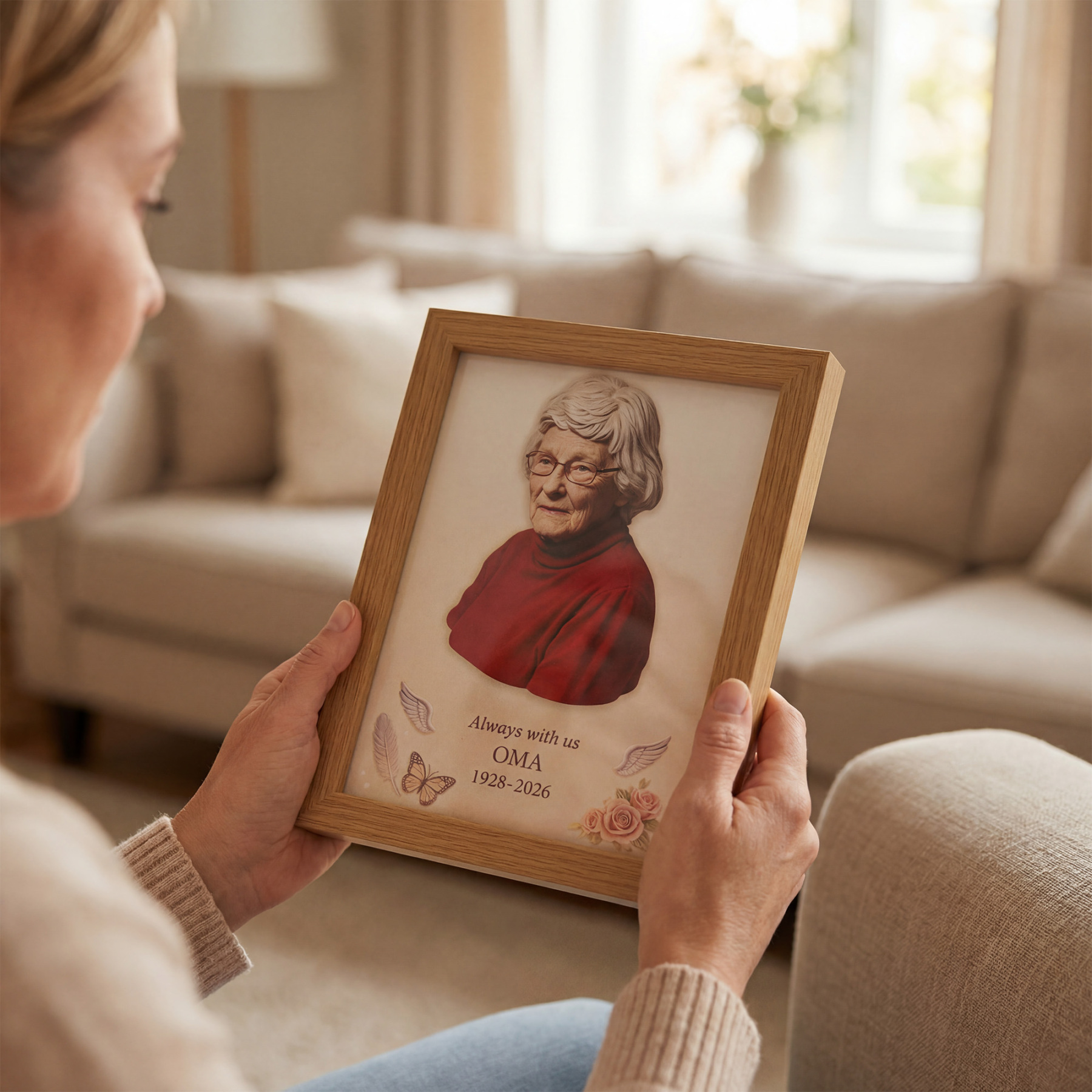 Personalized 2D Photo Memorial Wooden Frame with Light, Flat Printed Photo Frame, Memorial Decor, Memorial Gift, Mother's Day Gift