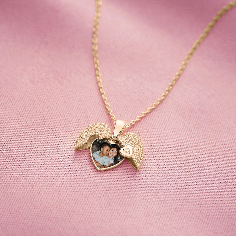 Custom Photo Heart Locket Necklace with Cubic Zirconia, Gold Jewelry Necklaces, Birthday/Mother's Day Gift for Women/Mom/Her/Lover