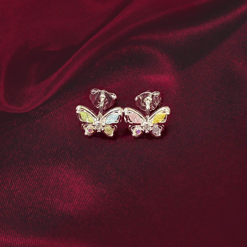 Crystal Colorful Butterfly Earrings, Sterling Silver 925 Dainty Stud Earrings, Mother's Day/Valentine Day/Birthday Gift for Her