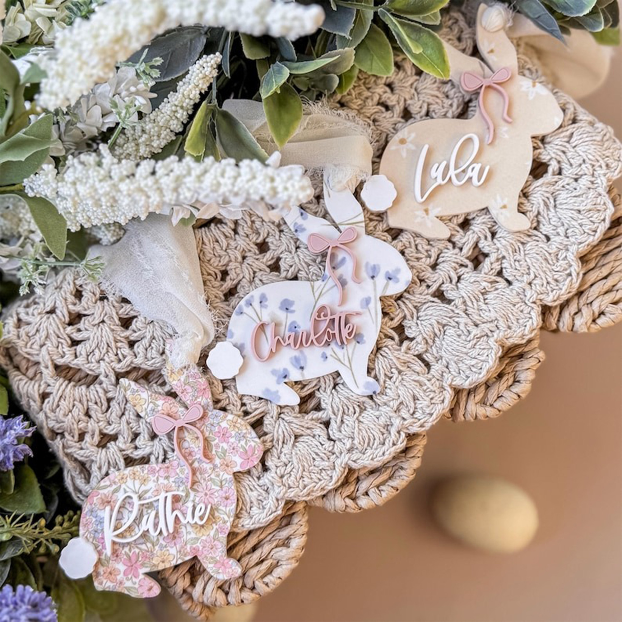 Personalized Name Easter Basket Tag, Bunny Easter Basket Tag, Easter Basket Bows, Easter Decor, Easter Gift, Gift for Kid