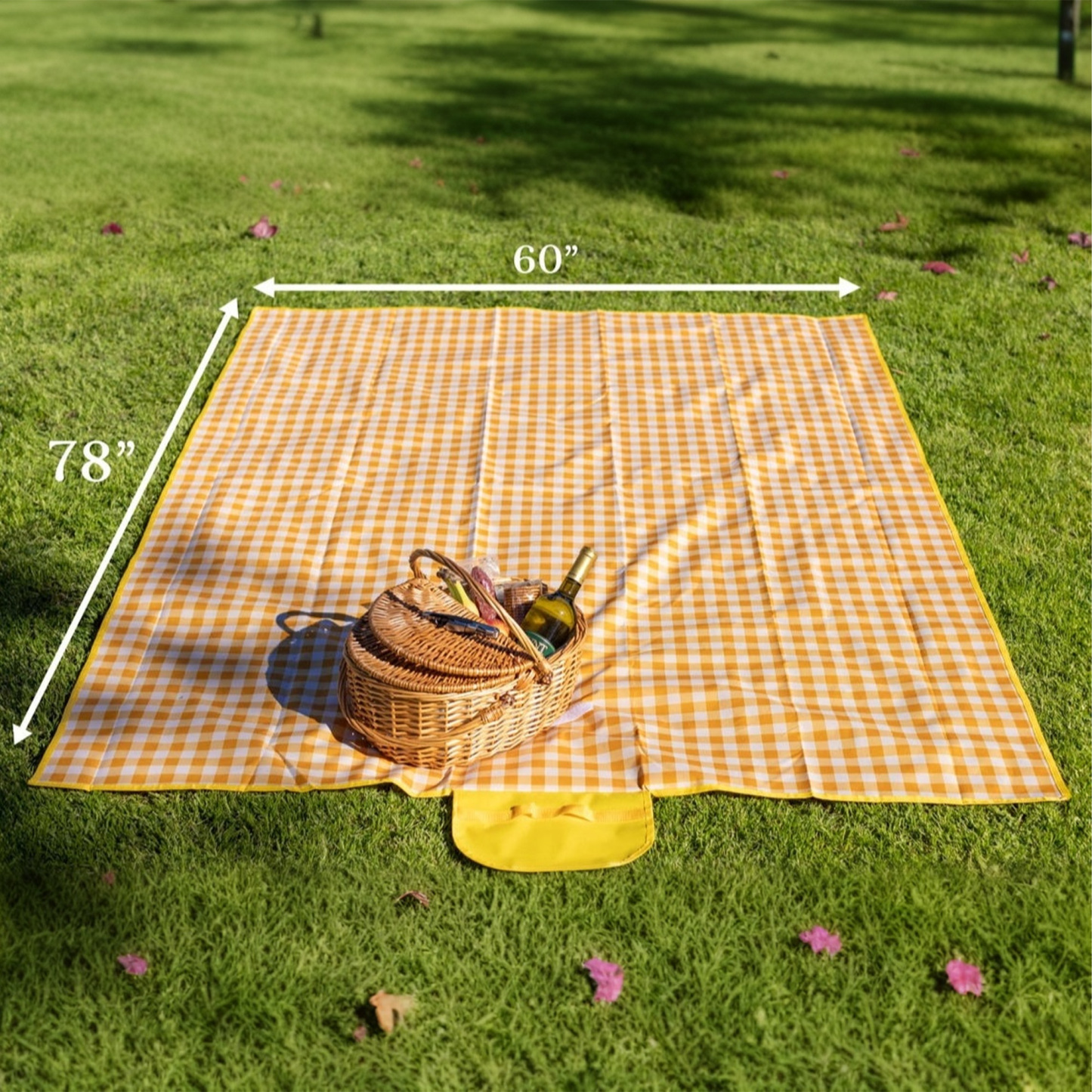 Custom Text Gingham Water-Proof Picnic Blanket, Folds with Handle, Personalized Name Picnic Blanket, Outdoor Camping, Beach Accessory