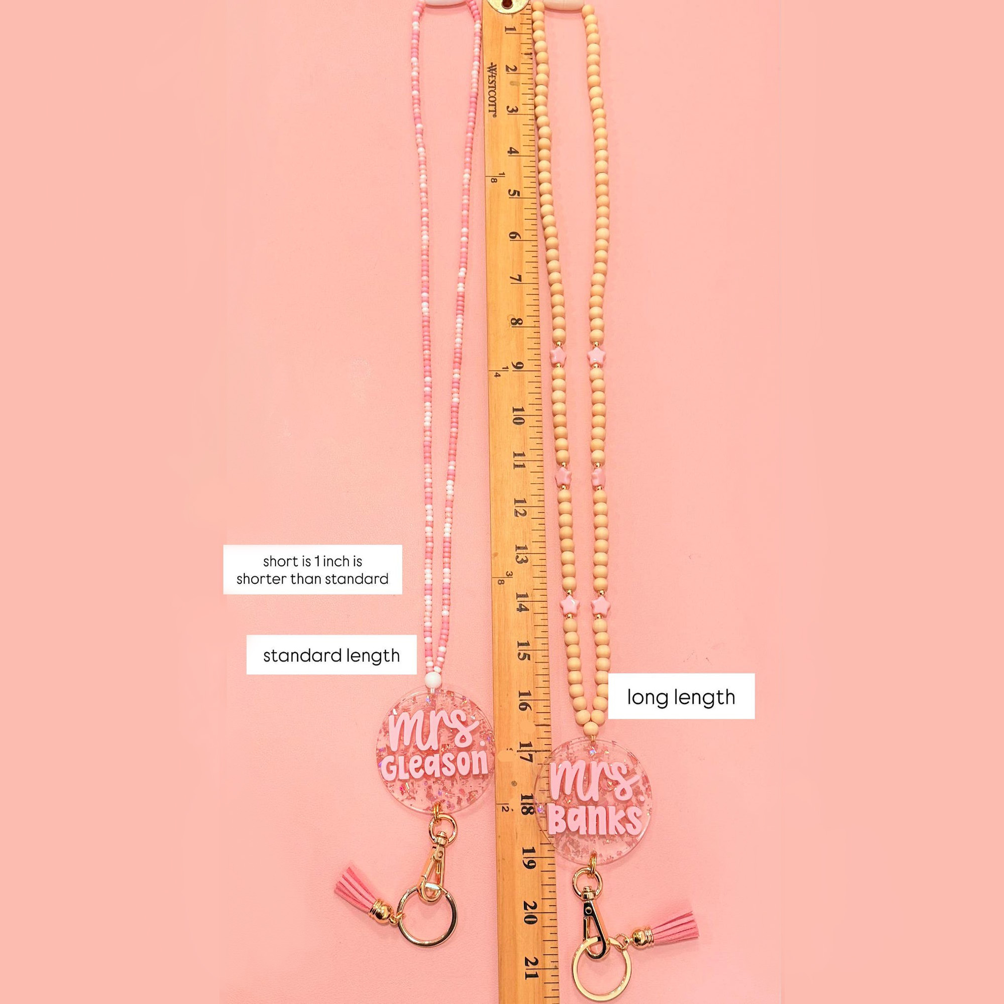 Custom Name ID Badge Holder, Pink Lanyard, Back to School Gift