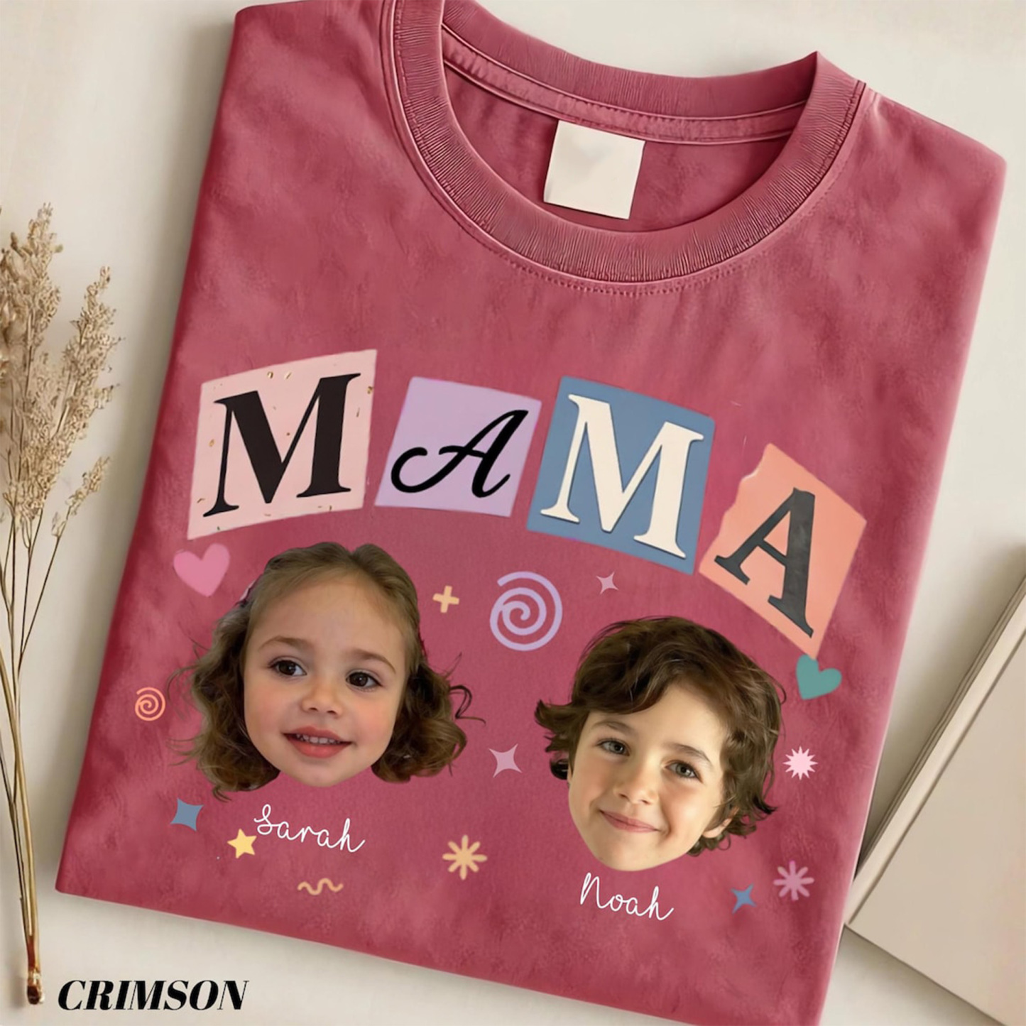 Personalized Baby Faces Photo Shirt with Names, Custom Photo Mama Shirt, Mama Gift, Mother's Day Gift 