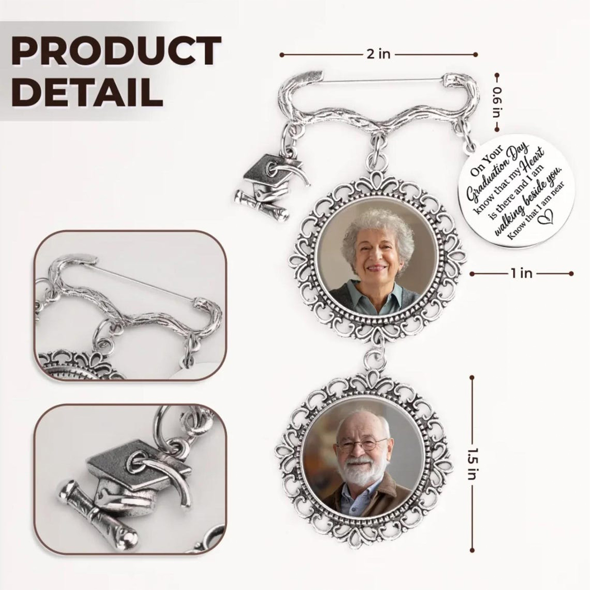 Custom Photo Graduation Memorial Pin with Text, Personalized Photo Pin, Memorial Keepsake