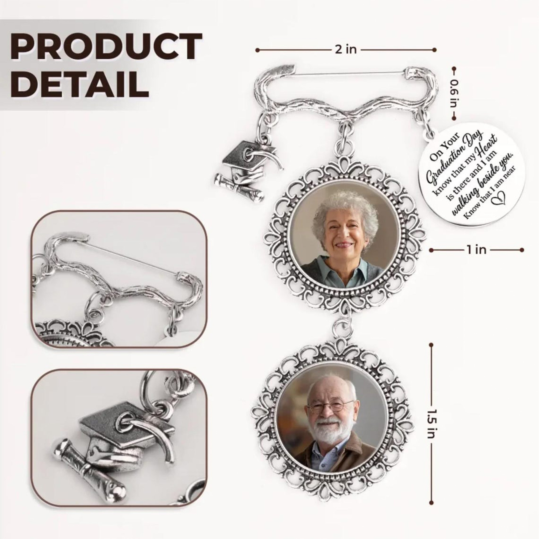 Custom Photo Graduation Memorial Pin with Text, Personalized Photo Pin, Memorial Keepsake