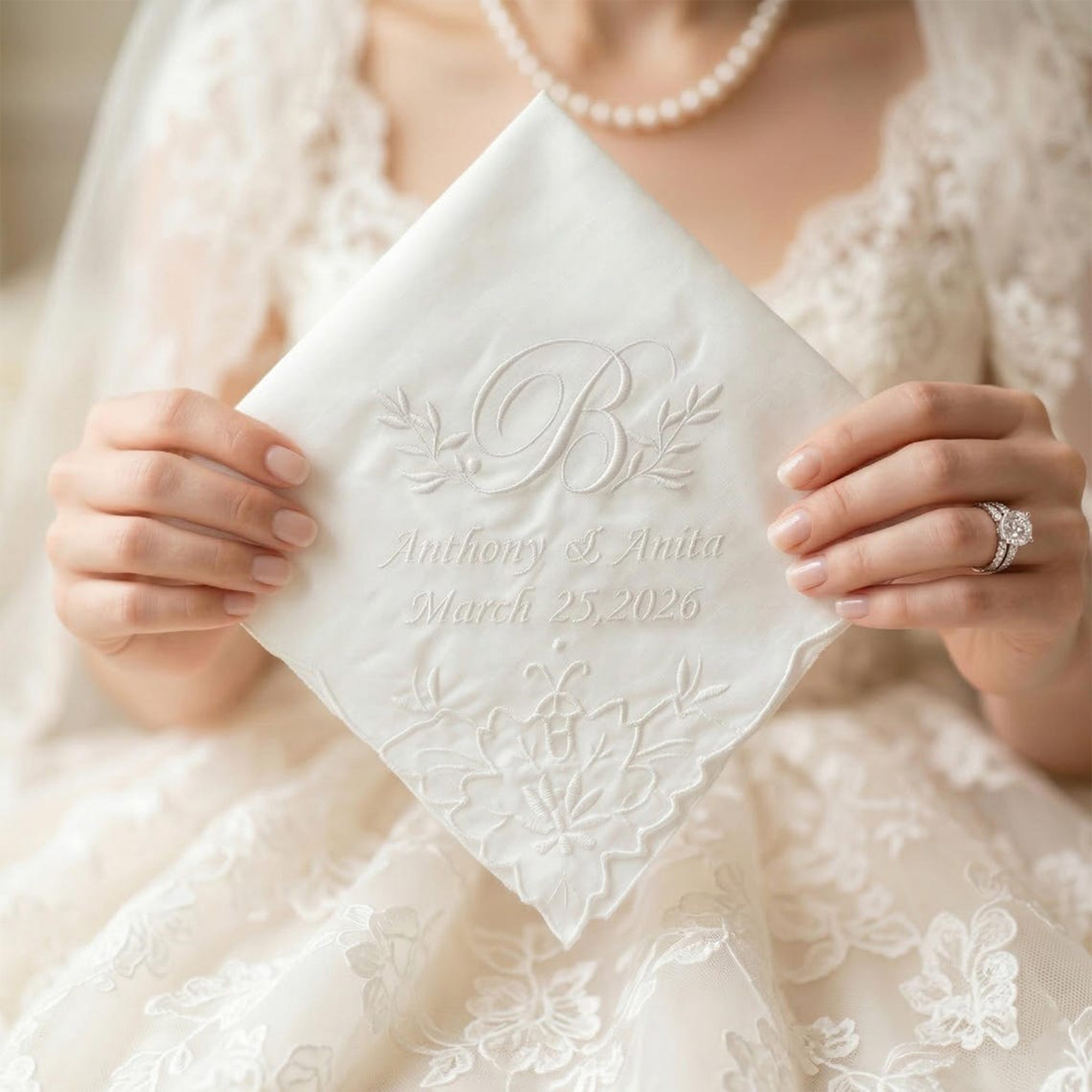Custom Embroidered Wedding Handkerchief, Monogram Wedding Handkerchief, Mother of the Bride Gift, Bridal Lace Handkerchief