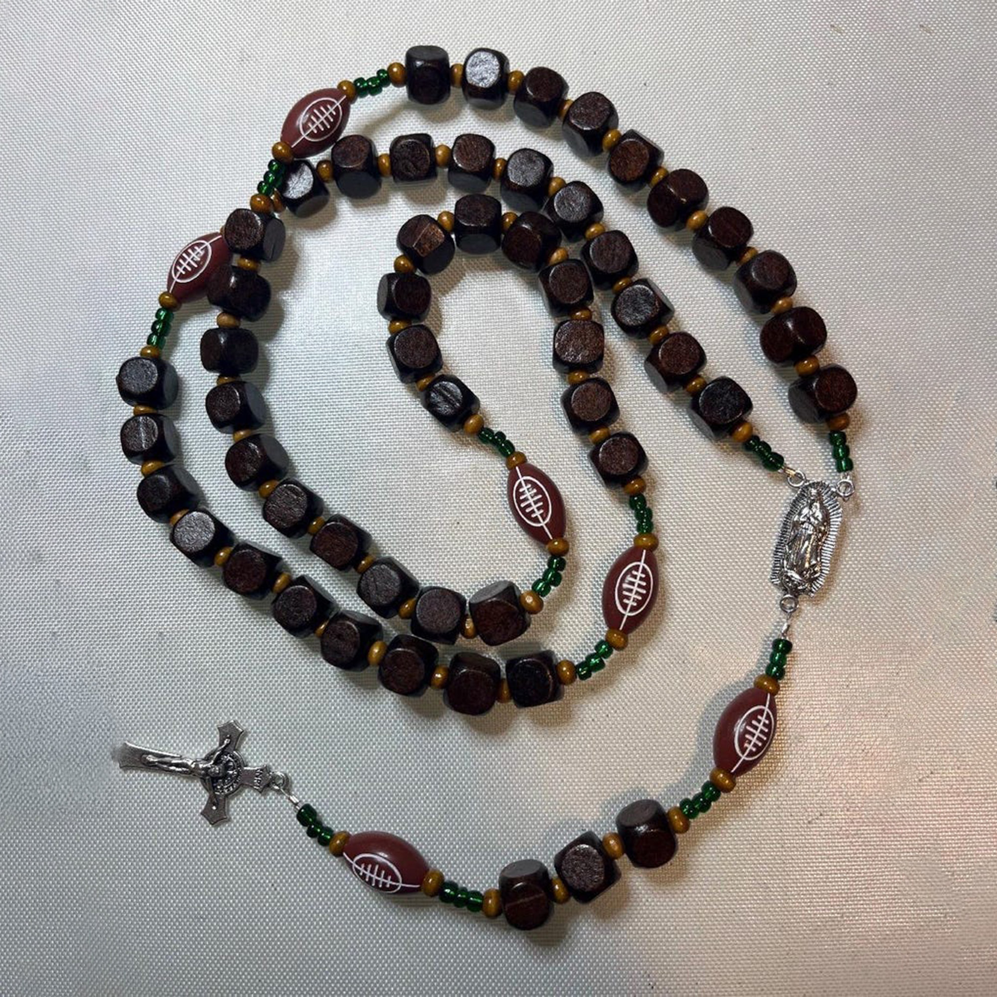 Personalized Wooden Rosary with Name Beads, Sport Ball Accents & Crucifix, Catholic Gift for Communion & Confirmation