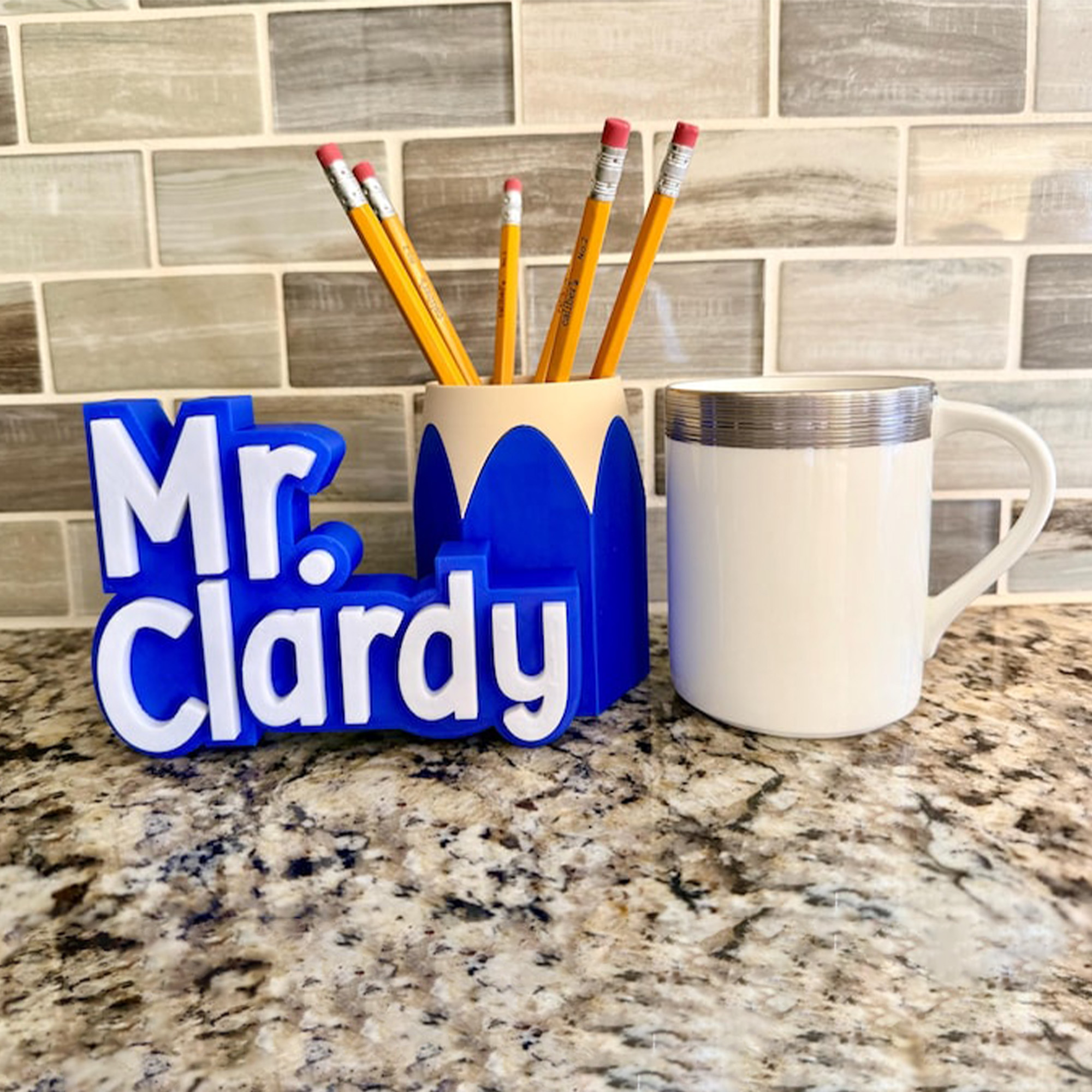 Custom Teacher Name Plate & Pen Cup, Personalized Desk Name Stand, Teacher Gift