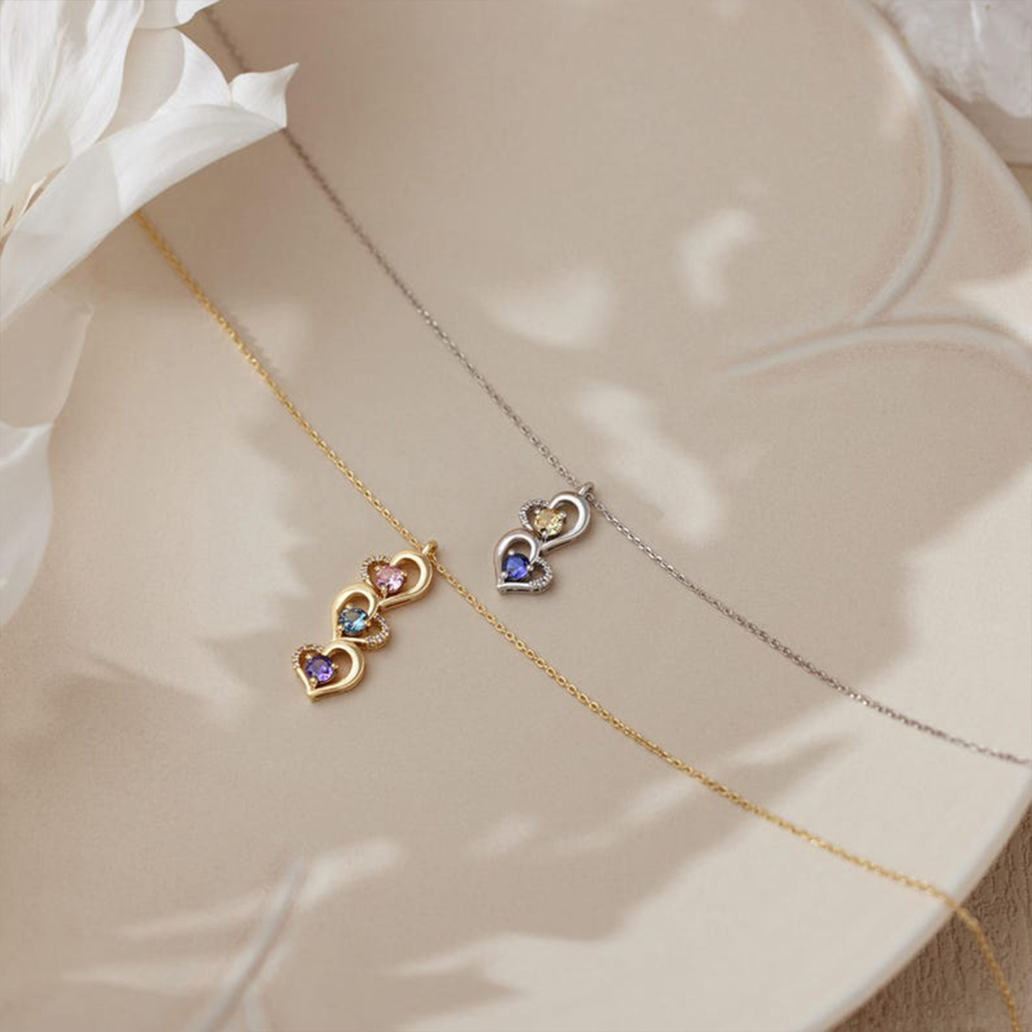 Personalized Family Birthstone Heart Necklace, Multiple Birthstones, Mother’s Day Gift for Her