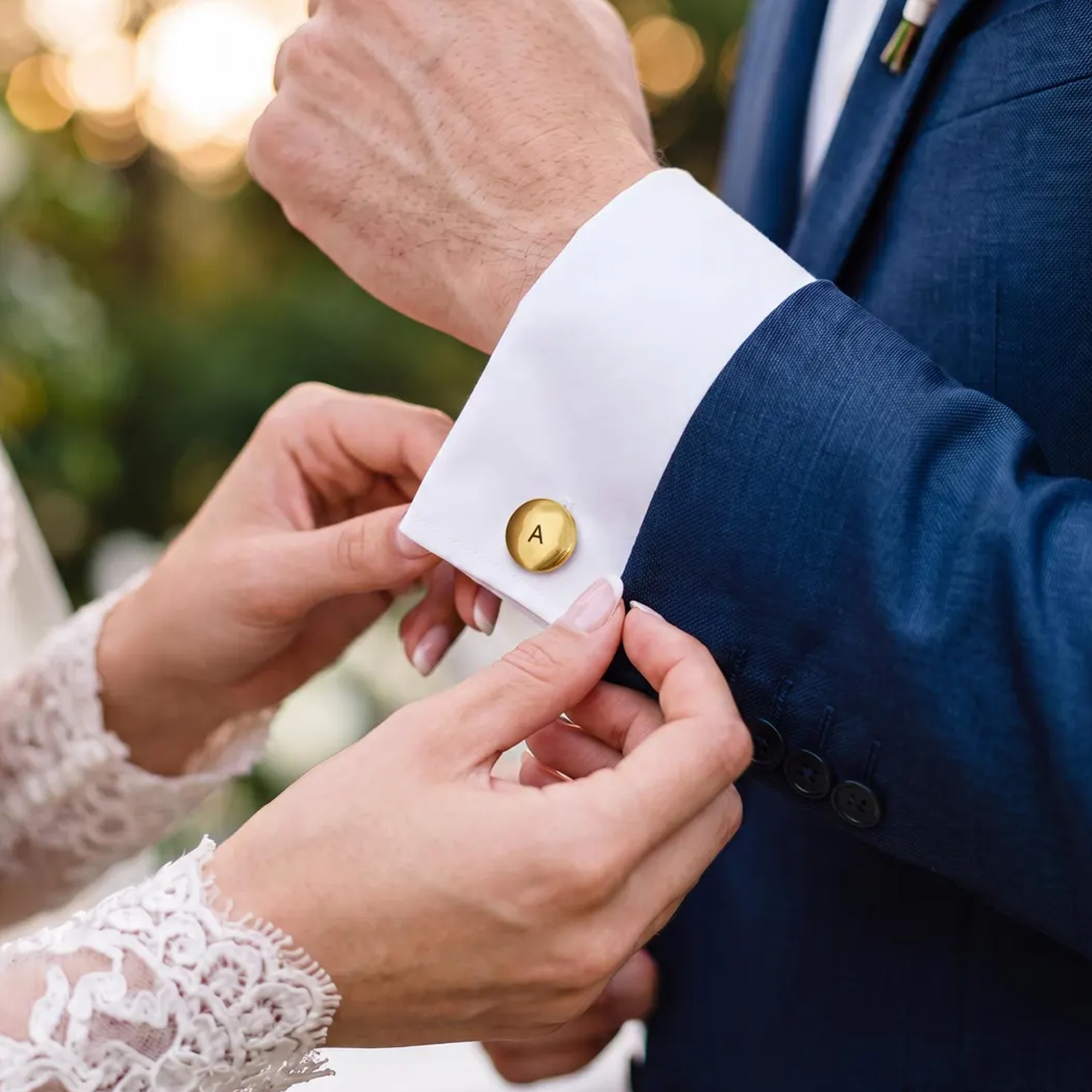 Custom Round Locket Cufflinks with Photos and Front Engraving Wedding Gift for Groom and Dad