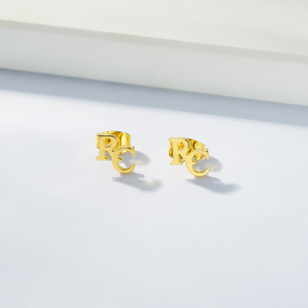 Personalized Tiny Two Letters Stud Earrings, Sterling Silver 925 Double Initials Earrings, Unisex Jewelry, Birthday/Christmas Gift for Couple/Friend