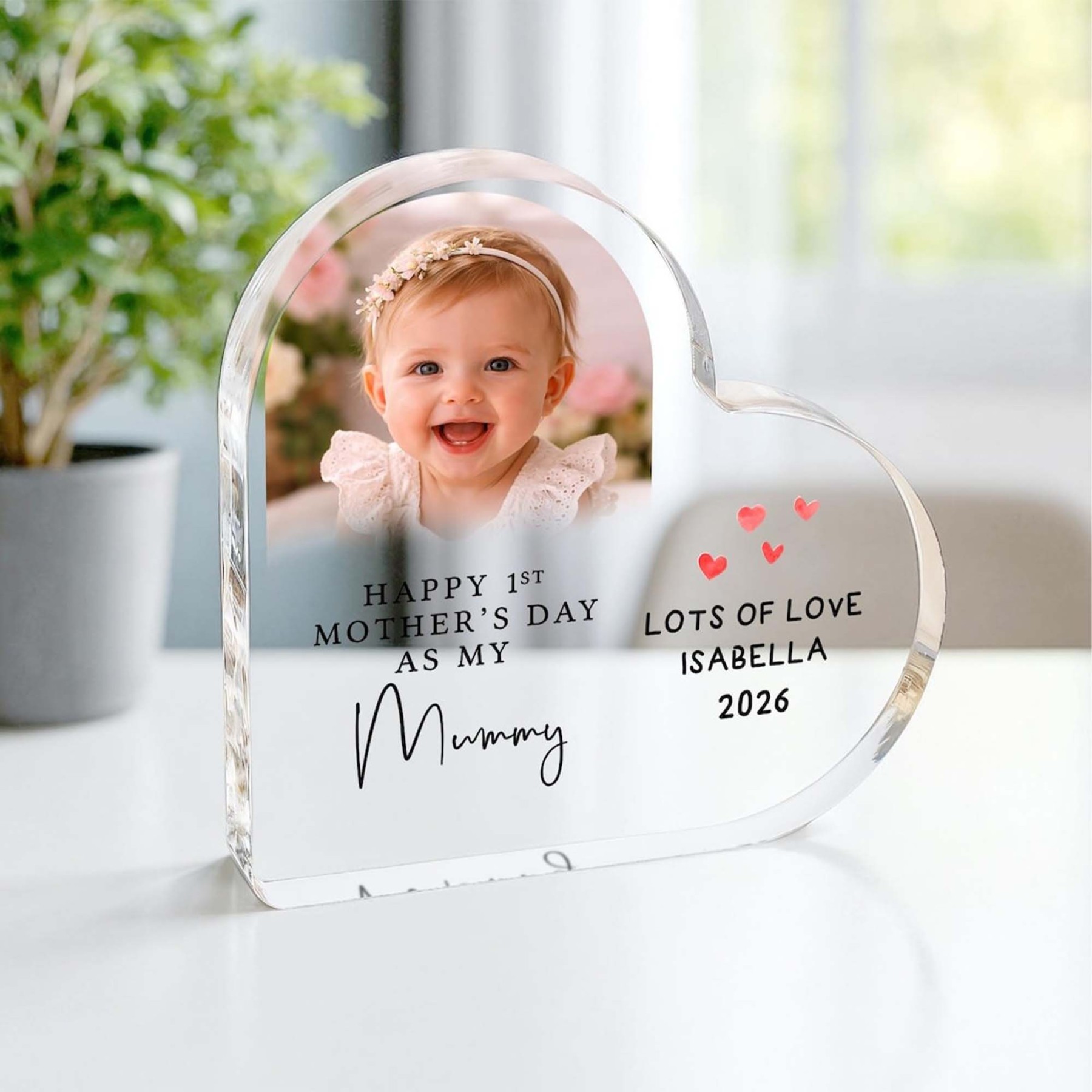 Custom First Mother's Day Heart Shape Photo Frame, Table Decor, Home Decor, Gift for Mother, First Mother's Day Gift