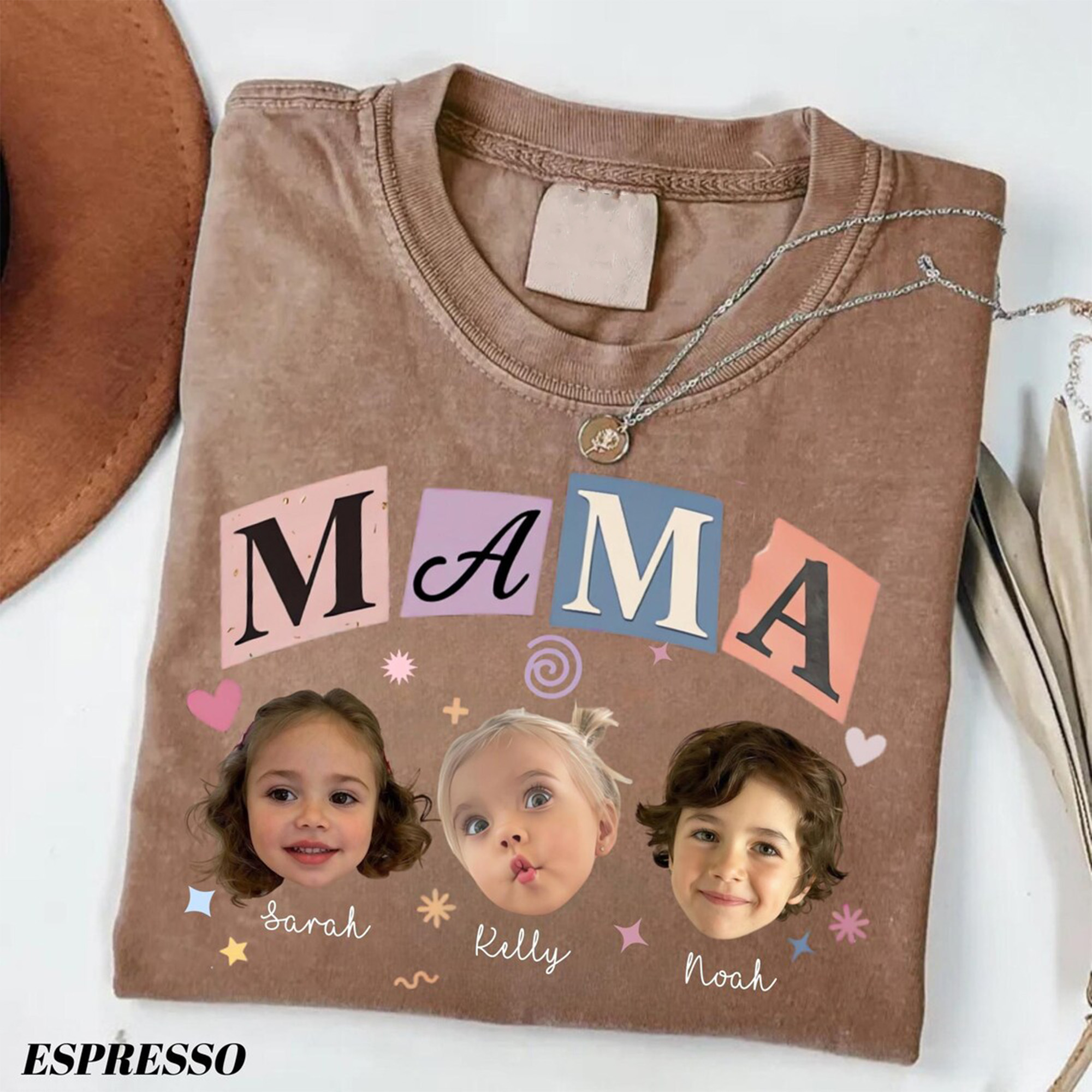 Personalized Baby Faces Photo Shirt with Names, Custom Photo Mama Shirt, Mama Gift, Mother's Day Gift 