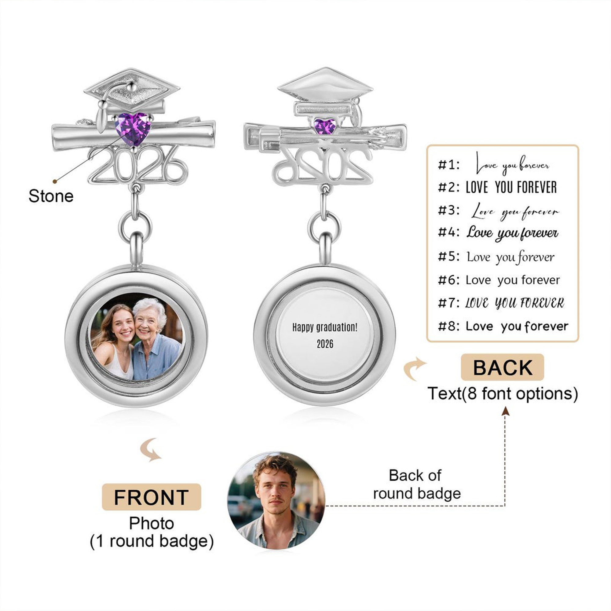 Custom Photo Memorial Brooch, Graduation Pin 2026, Graduation Gift, Walking with You Today and Always, Remembering Loved Ones Gift