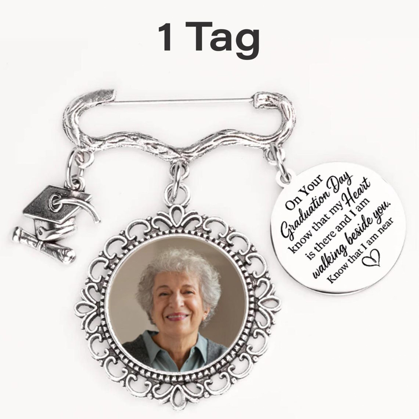 Custom Photo Graduation Memorial Pin with Text, Personalized Photo Pin, Memorial Keepsake