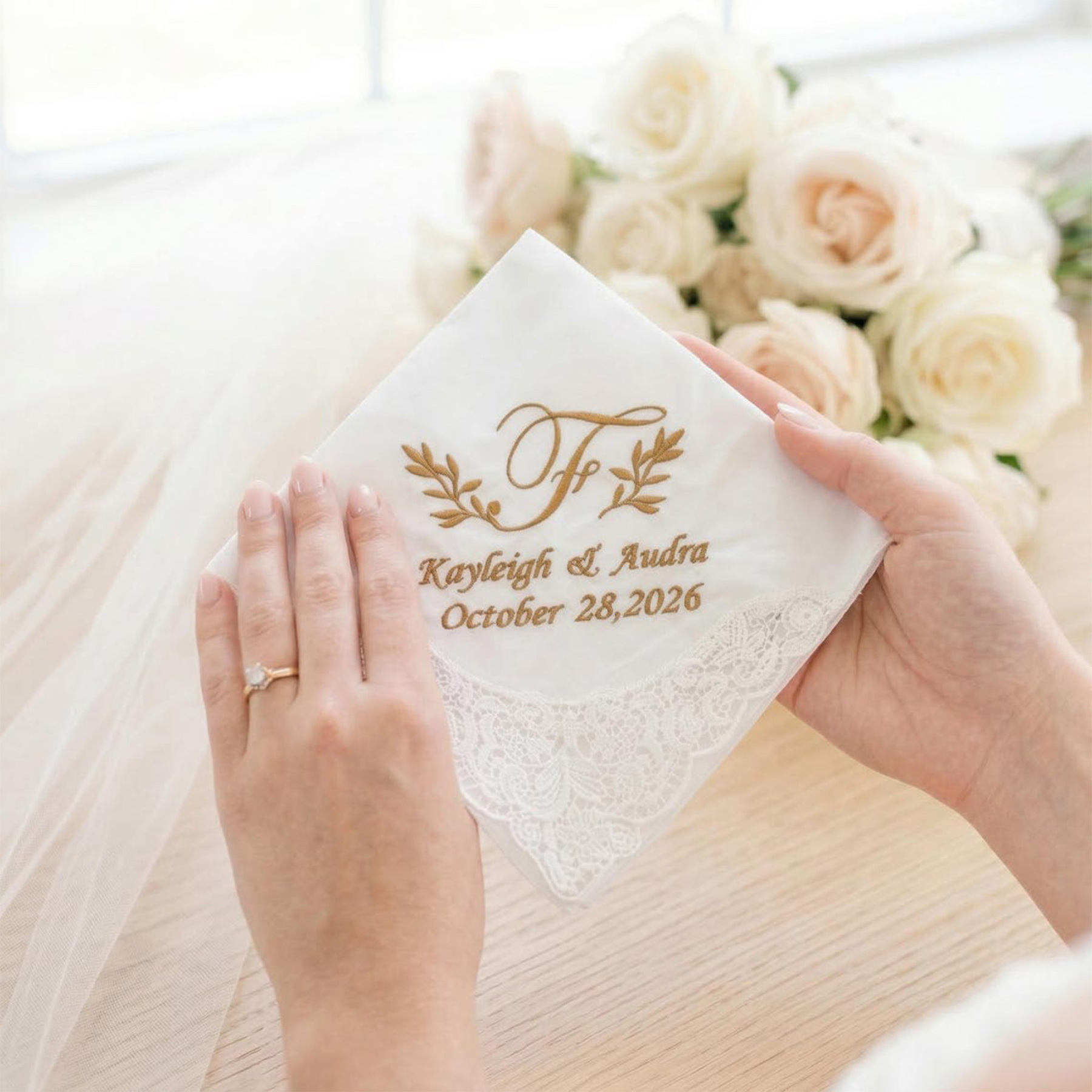 Custom Embroidered Wedding Handkerchief, Monogram Wedding Handkerchief, Mother of the Bride Gift, Bridal Lace Handkerchief
