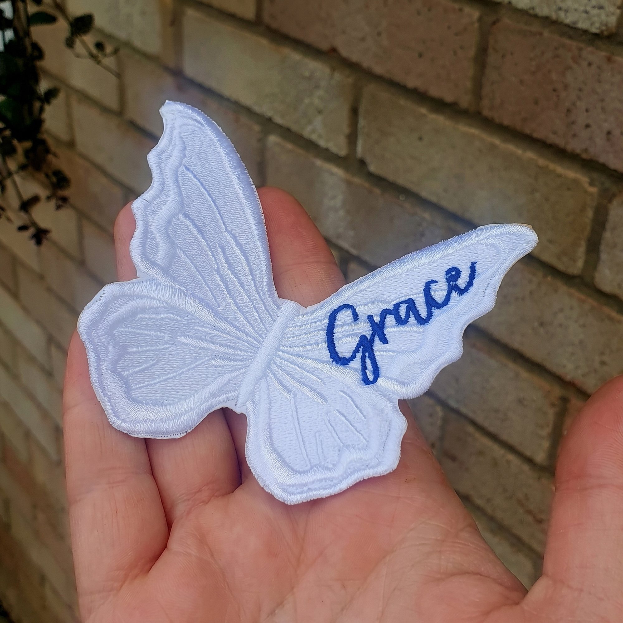 Personalized Embroidered Text Butterfly Patch, Sew-On Applique Butterflies, Elegant Keepsake, Something Blue, Wedding Gift