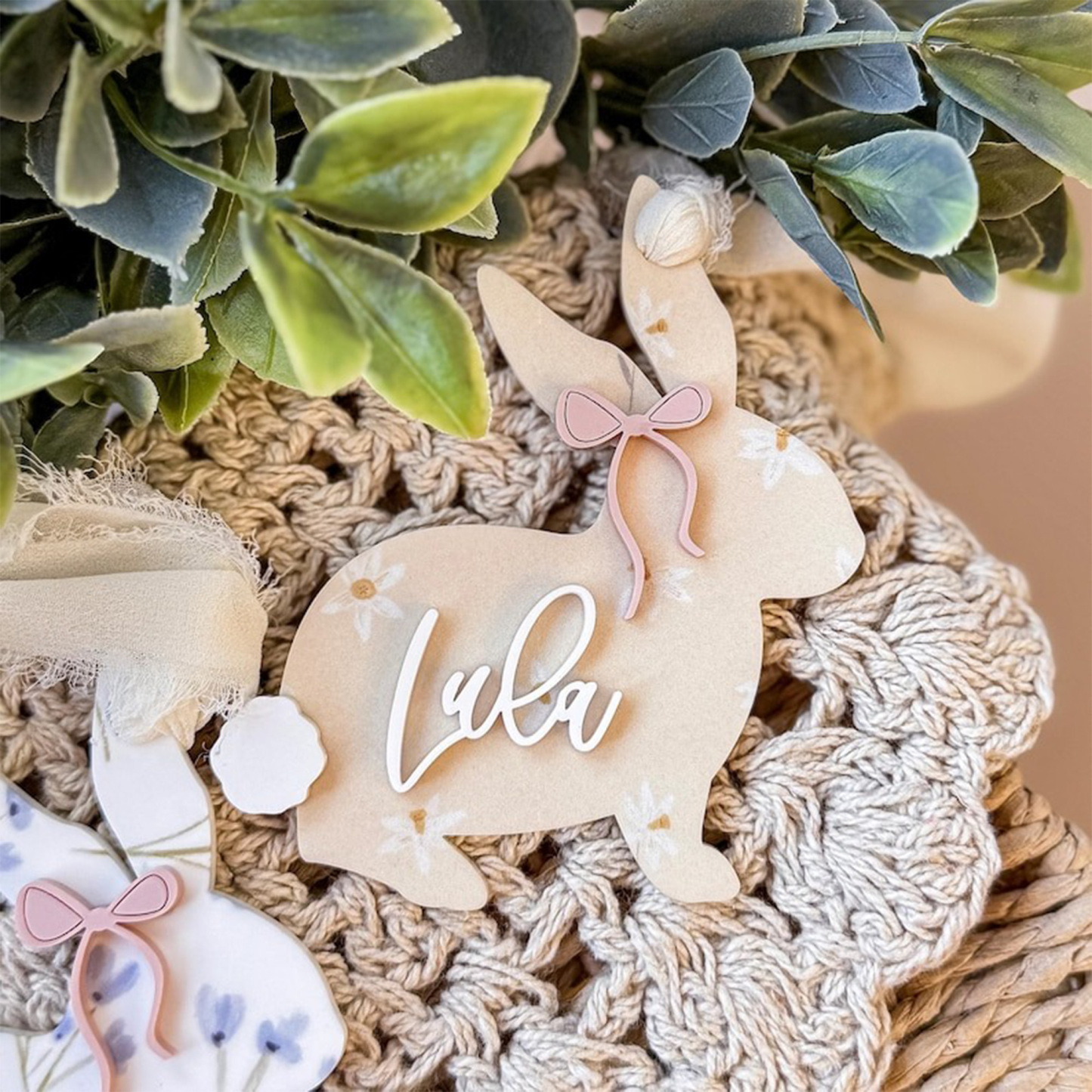 Personalized Name Easter Basket Tag, Bunny Easter Basket Tag, Easter Basket Bows, Easter Decor, Easter Gift, Gift for Kid