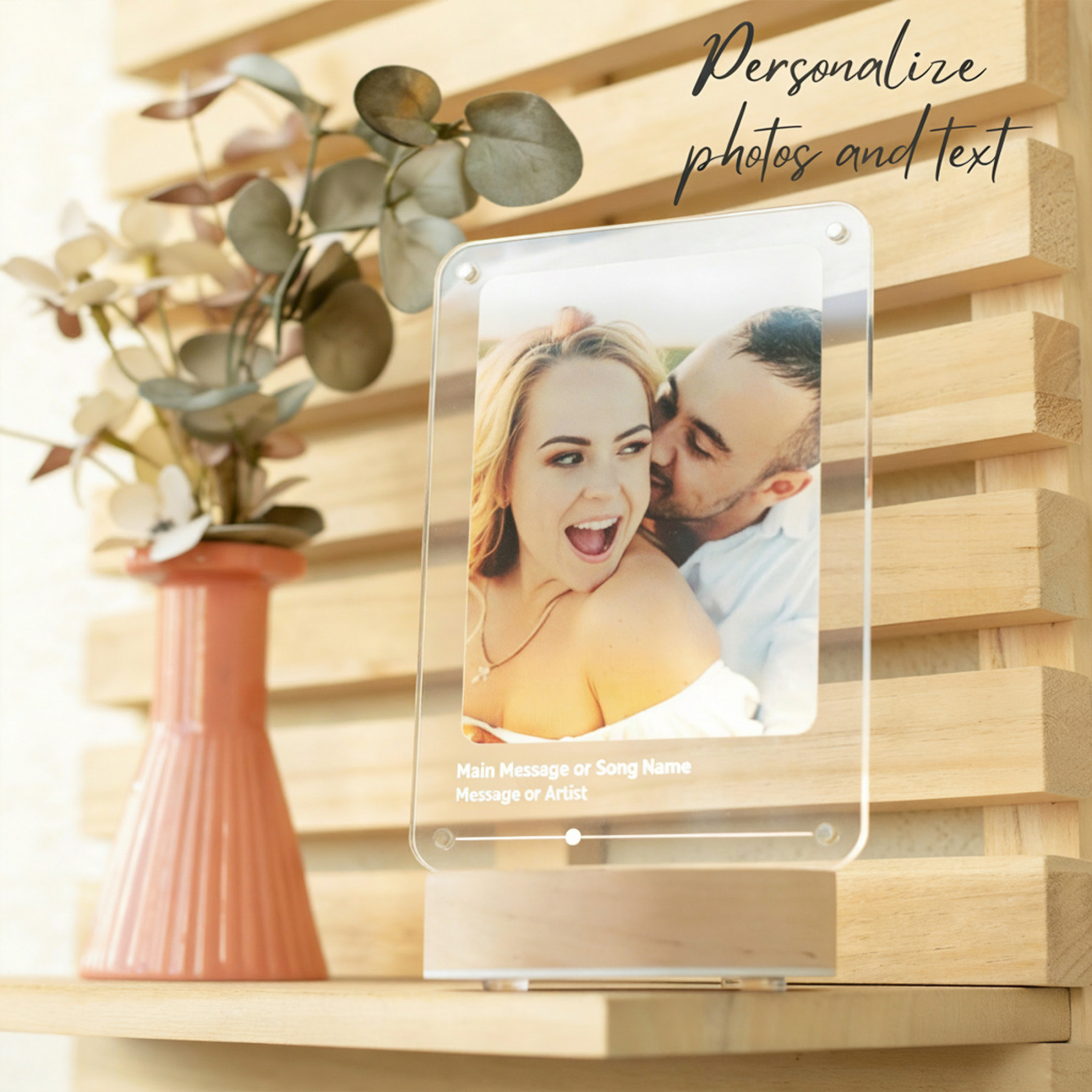 Personalized Music & Photo Led Night Light Plaque, One-Click Play, Home Decor, Anniversary/Birthday/Valentine's Day Gift